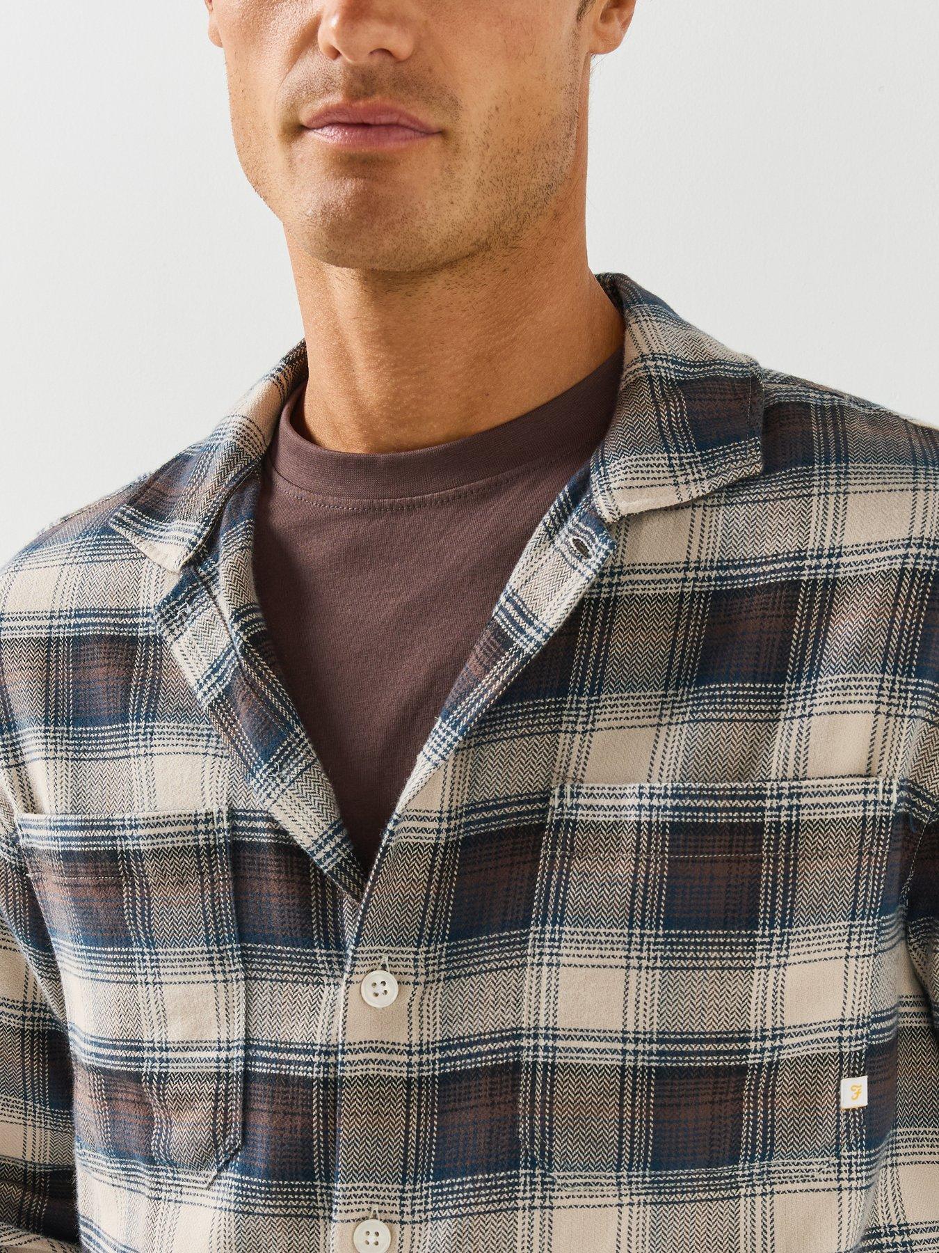 Image 4 of 6 of Farah Farah Lavelle F Tab Check Print Long Sleeve Shirt - Brown