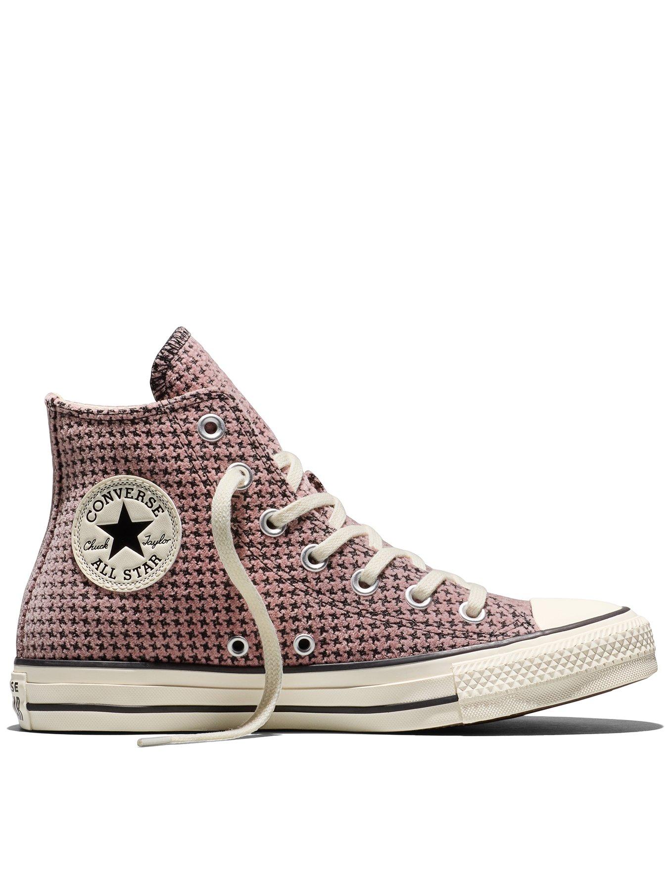 Image 1 of 5 of Converse Womens Chuck Taylor All Star Hi Houndstooth High-Top Lace-Up Trainers - Grey
