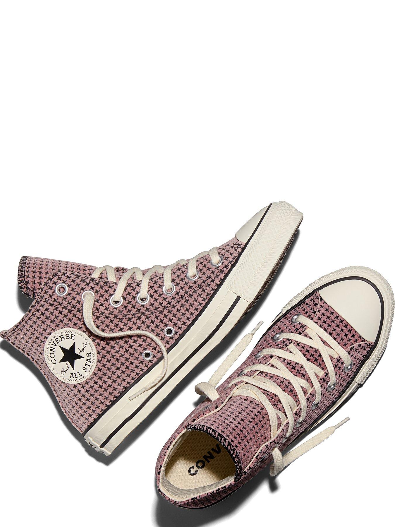 Image 4 of 5 of Converse Womens Chuck Taylor All Star Hi Houndstooth High-Top Lace-Up Trainers - Grey