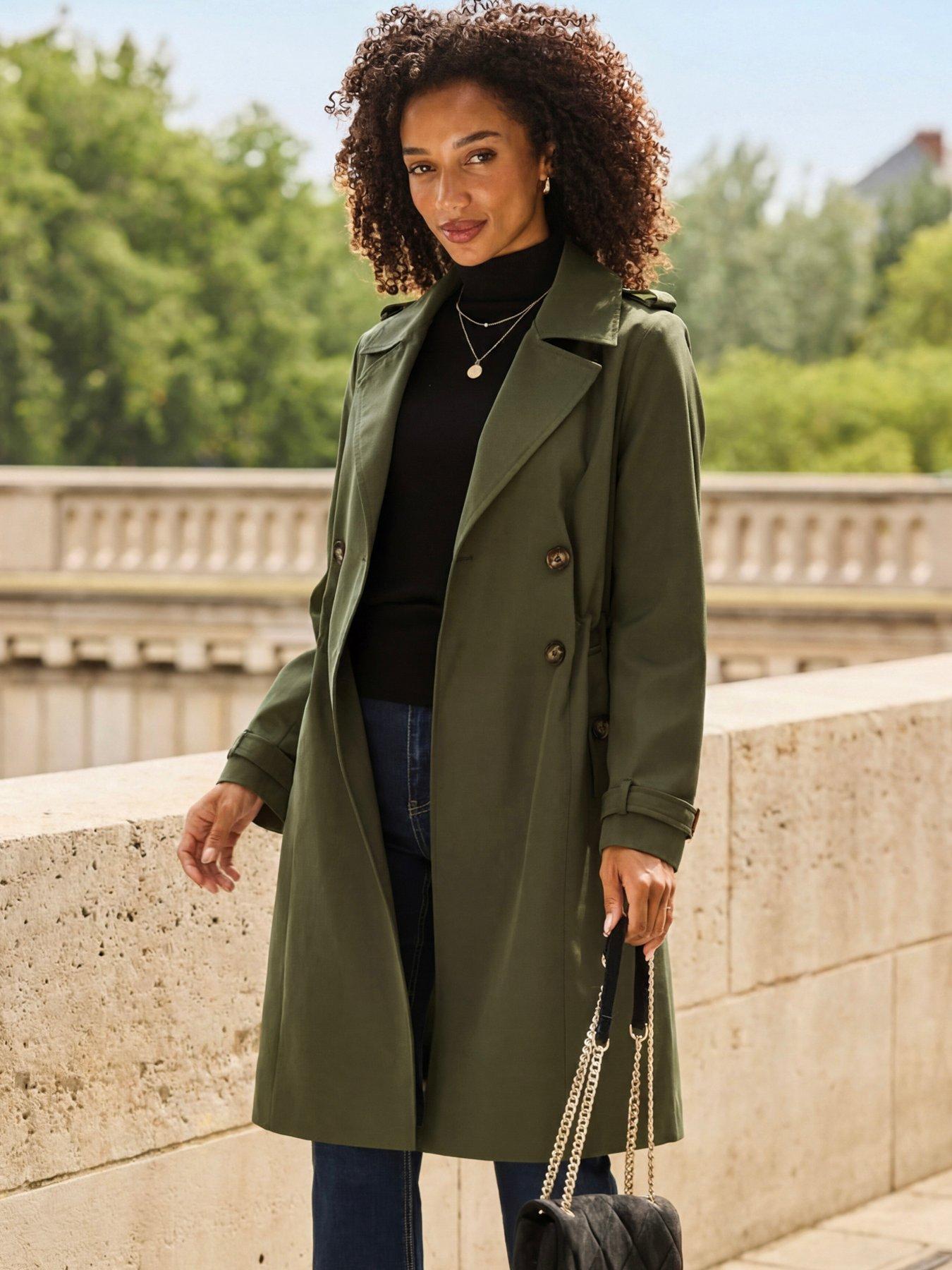 Sosandar Cinched Waist Trench Coat - Green