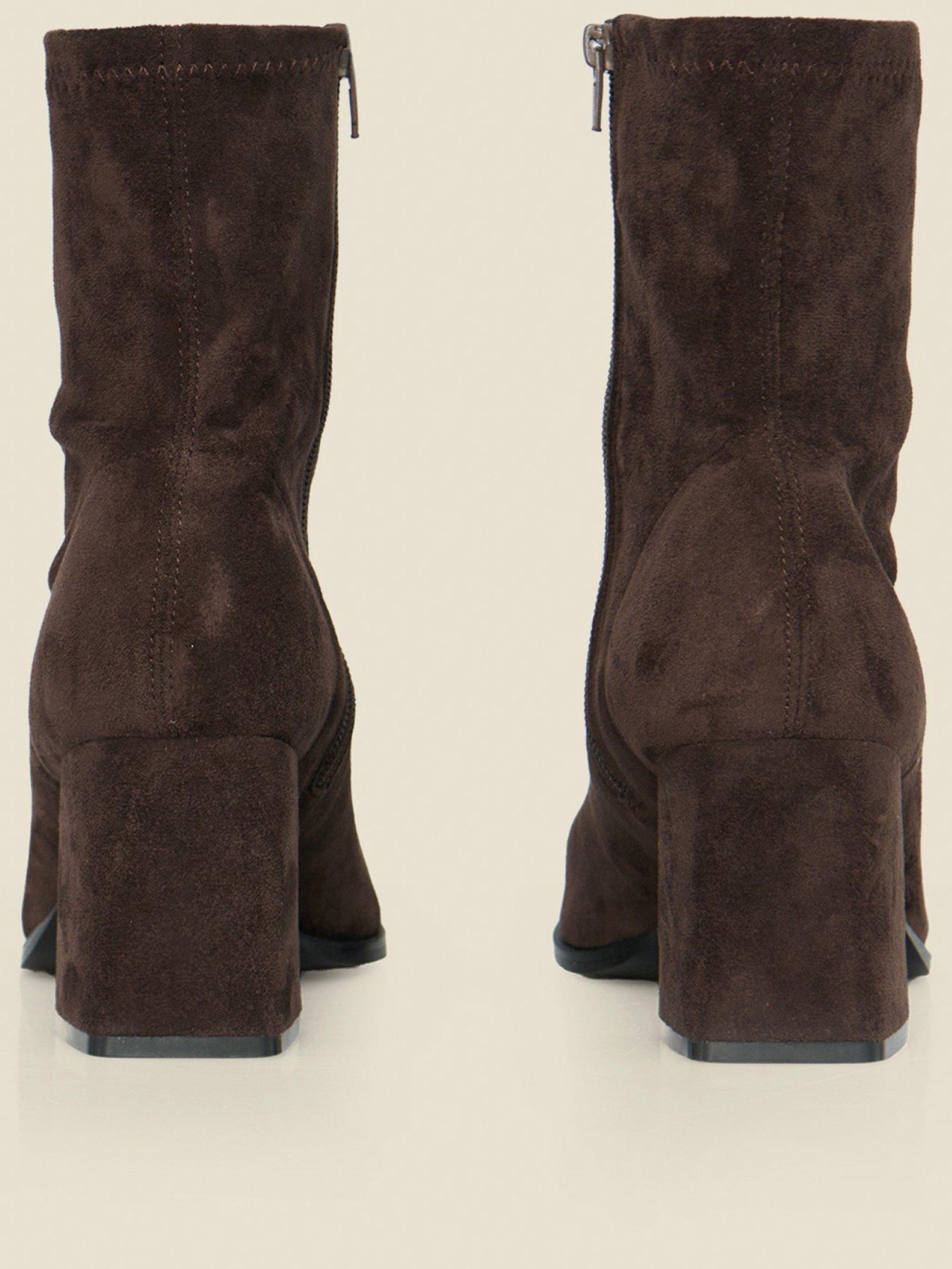 Image 3 of 4 of Sosandar Faux Suede Block Heel Ankle Boots - Brown