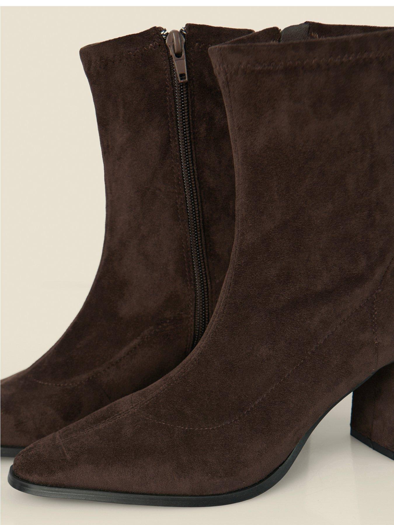 Image 4 of 4 of Sosandar Faux Suede Block Heel Ankle Boots - Brown