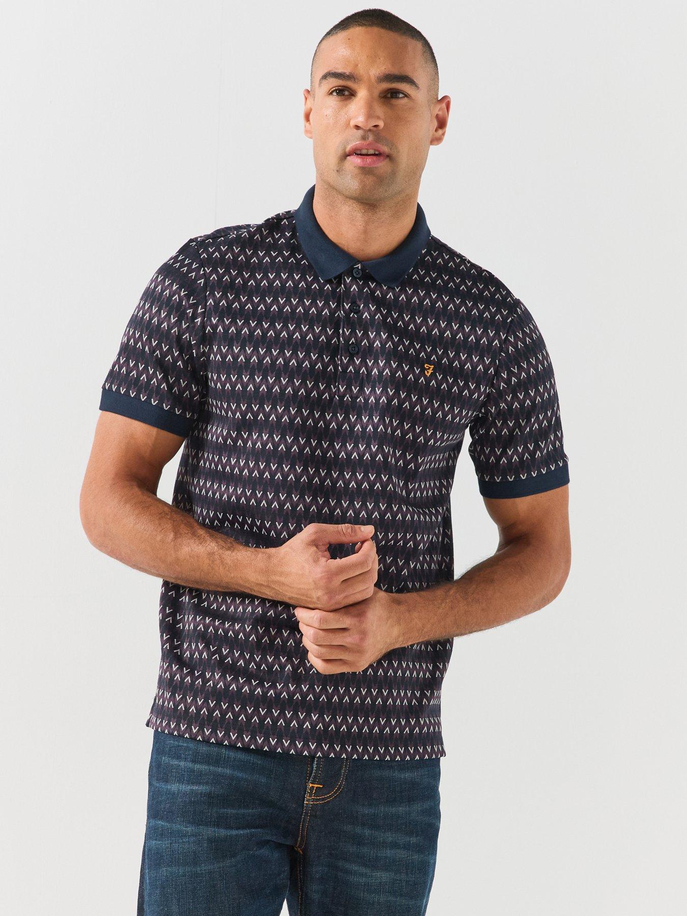 Image 1 of 6 of Farah Mens Galen Heavyweight Jacquard Chevron Polo Shirt - Navy
