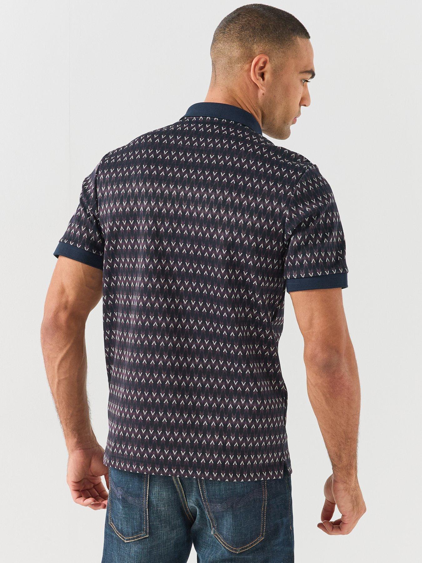 Image 2 of 6 of Farah Mens Galen Heavyweight Jacquard Chevron Polo Shirt - Navy