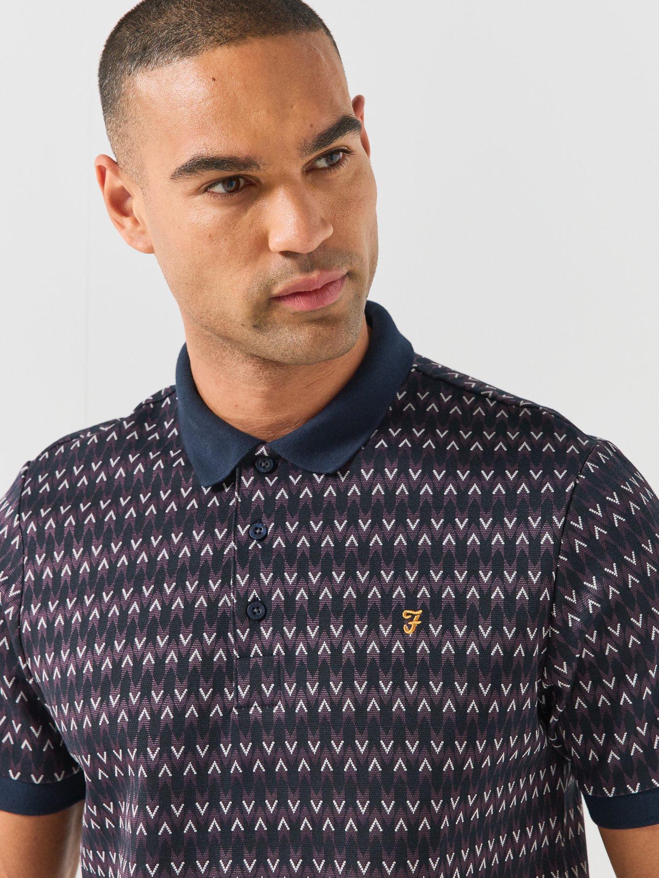 Image 5 of 6 of Farah Mens Galen Heavyweight Jacquard Chevron Polo Shirt - Navy