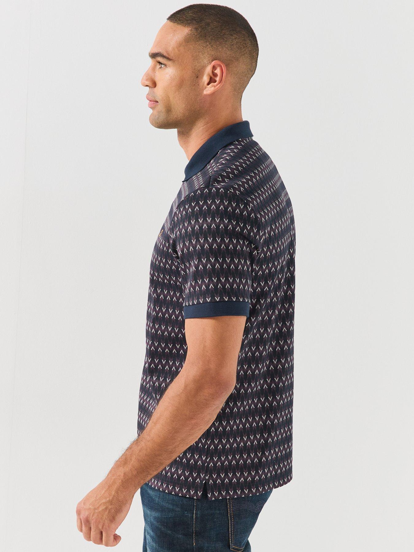 Image 6 of 6 of Farah Mens Galen Heavyweight Jacquard Chevron Polo Shirt - Navy
