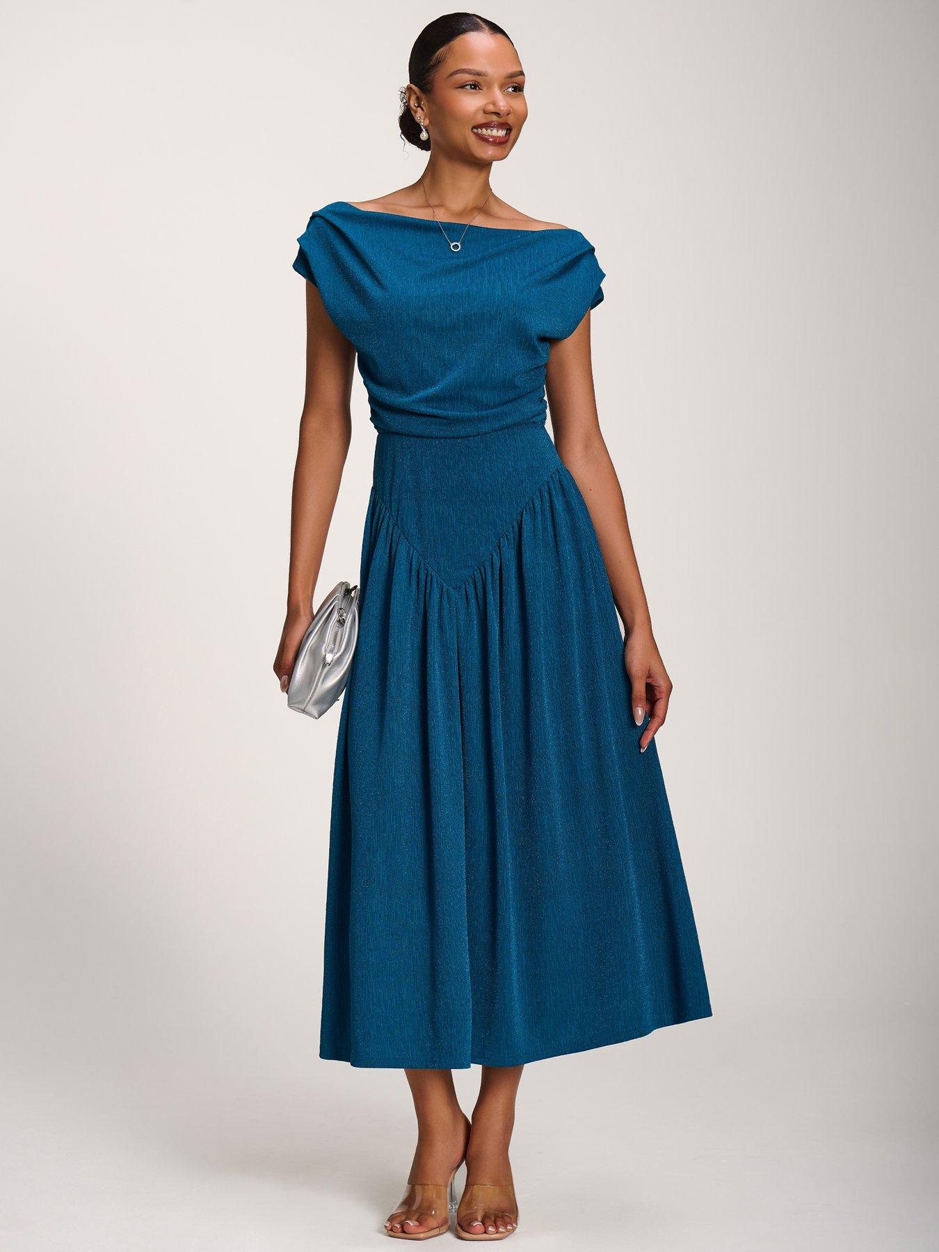 Jolie Moi Women's Roll Neck Petal Sleeve Midi Dress - Green