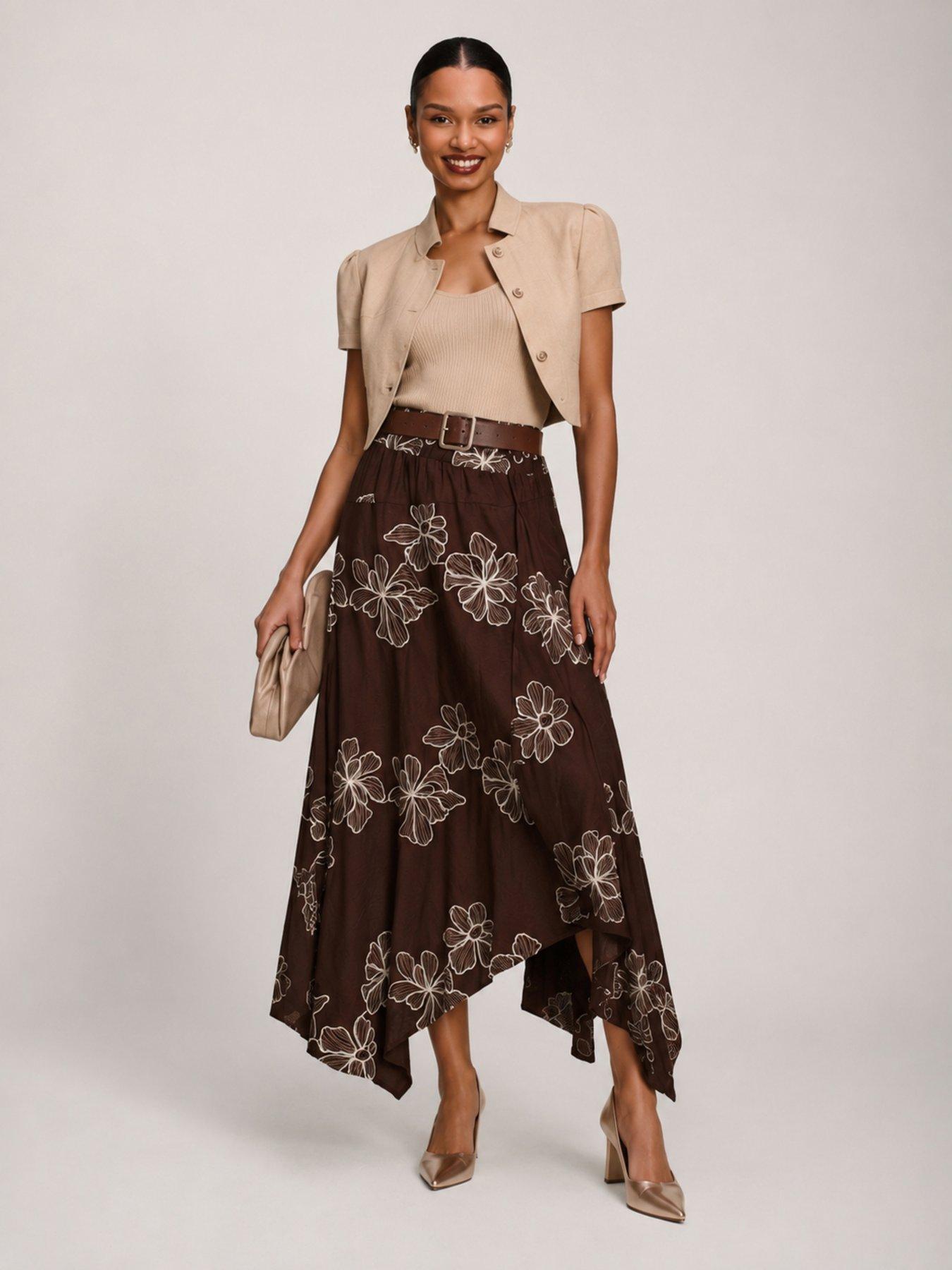 Jolie Moi Asymmetric Embroidered midi Skirt