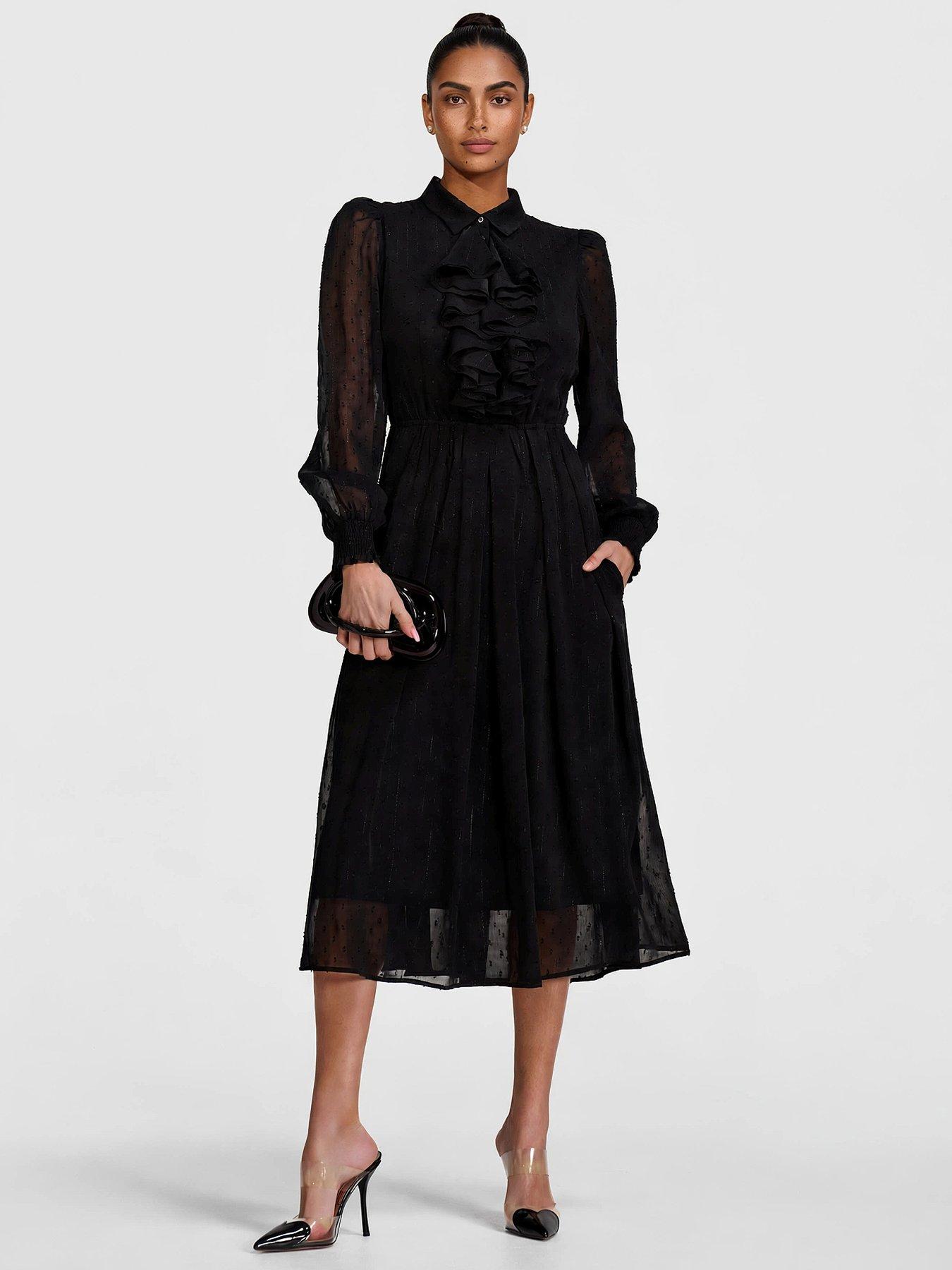 Image 1 of 7 of Jolie Moi Textured Chiffon Long Sleeve Shirt Dress