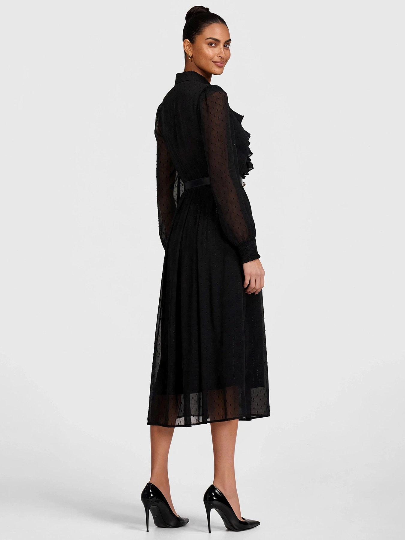Image 2 of 7 of Jolie Moi Textured Chiffon Long Sleeve Shirt Dress