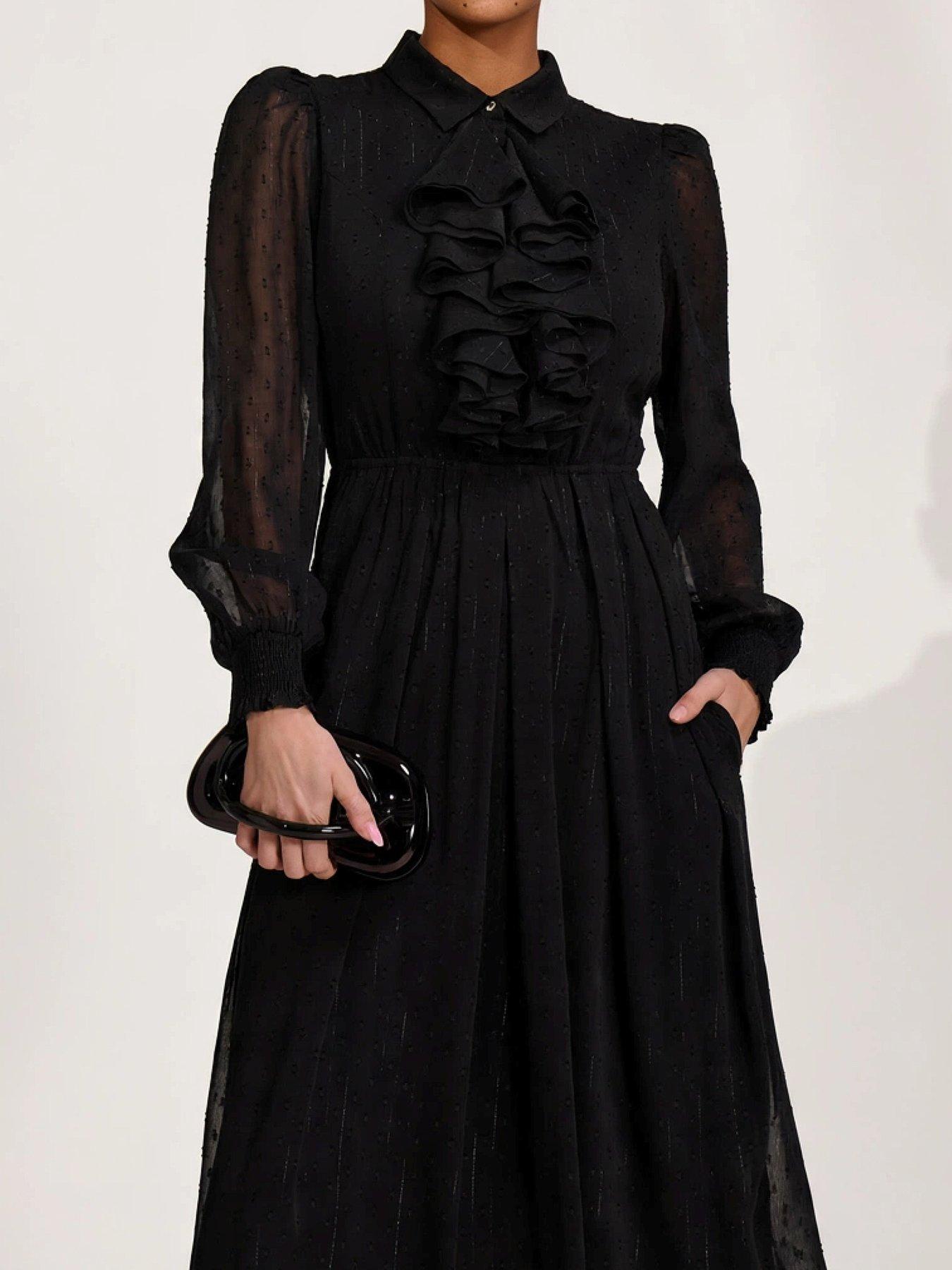 Image 4 of 7 of Jolie Moi Textured Chiffon Long Sleeve Shirt Dress