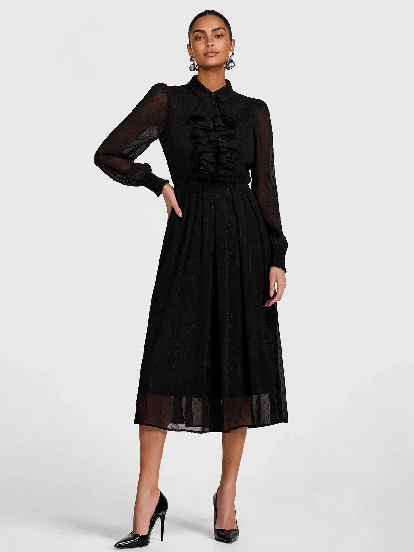 Image 5 of 7 of Jolie Moi Textured Chiffon Long Sleeve Shirt Dress