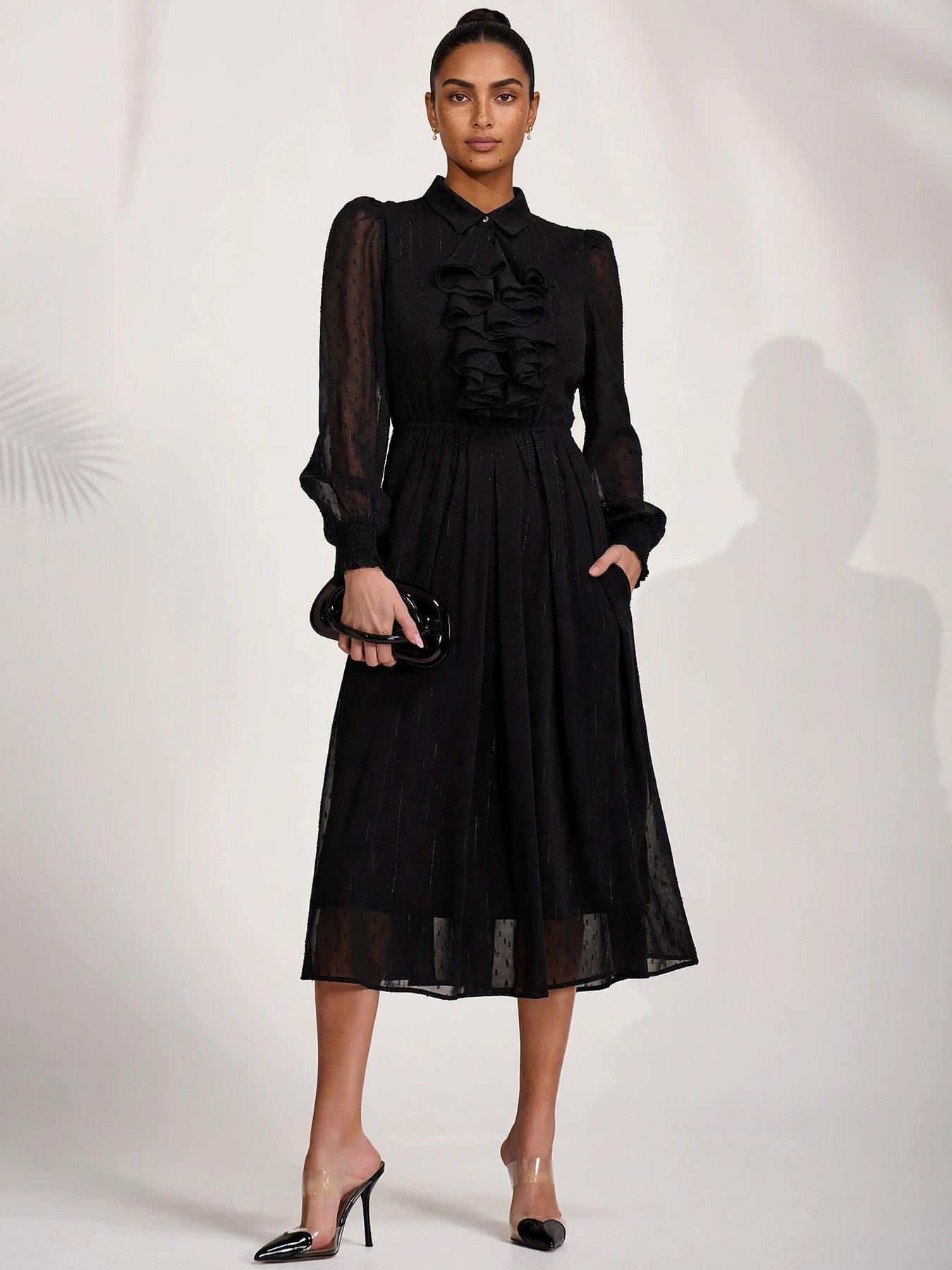 Image 6 of 7 of Jolie Moi Textured Chiffon Long Sleeve Shirt Dress