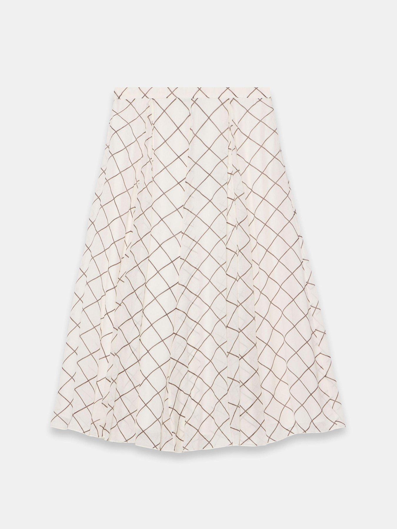 Image 5 of 6 of Mint Velvet Checked Print Pleated Hanky Hem Midi Skirt - Cream