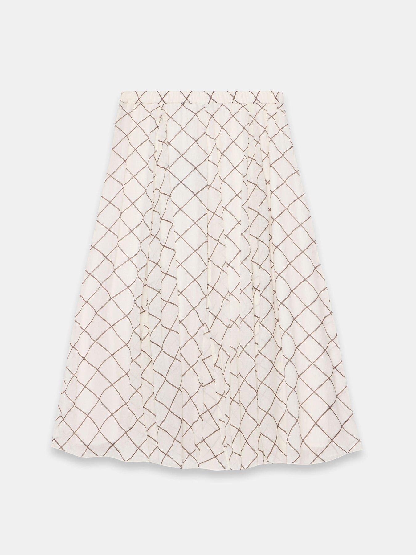 Image 6 of 6 of Mint Velvet Checked Print Pleated Hanky Hem Midi Skirt - Cream