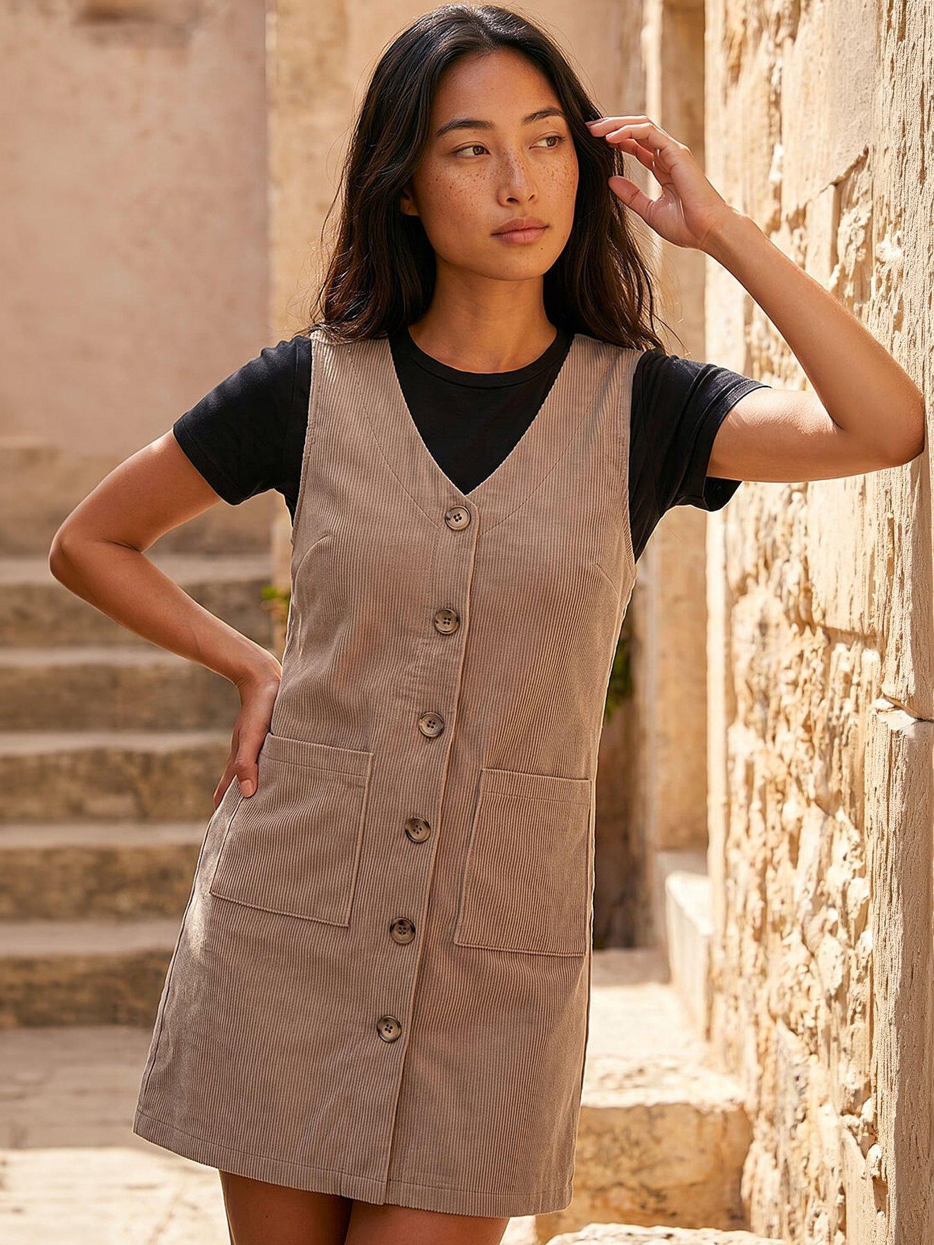 Roman Petite Cord Pinafore Dress