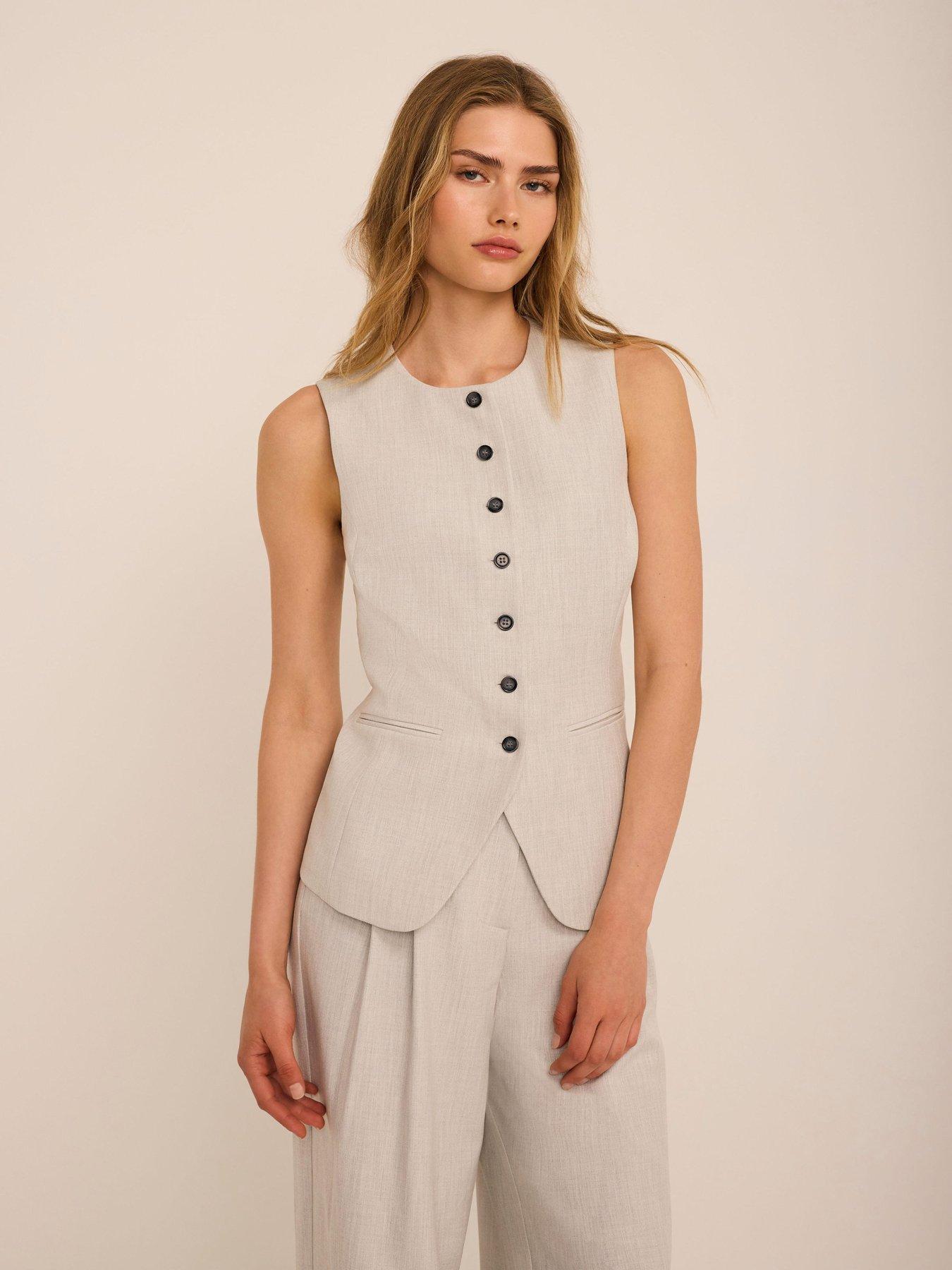Mint Velvet Button Front Tailored Waistcoat - Beige