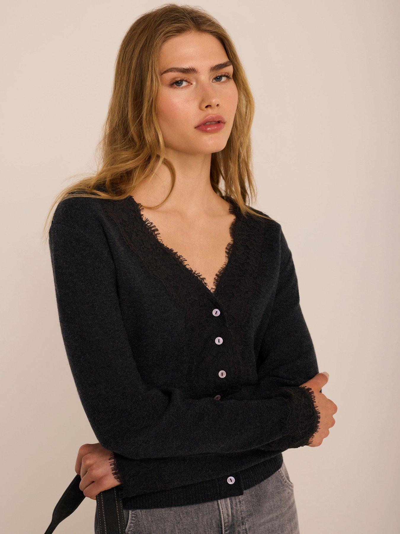 Mint Velvet Fringe Trim Cardigan - Black