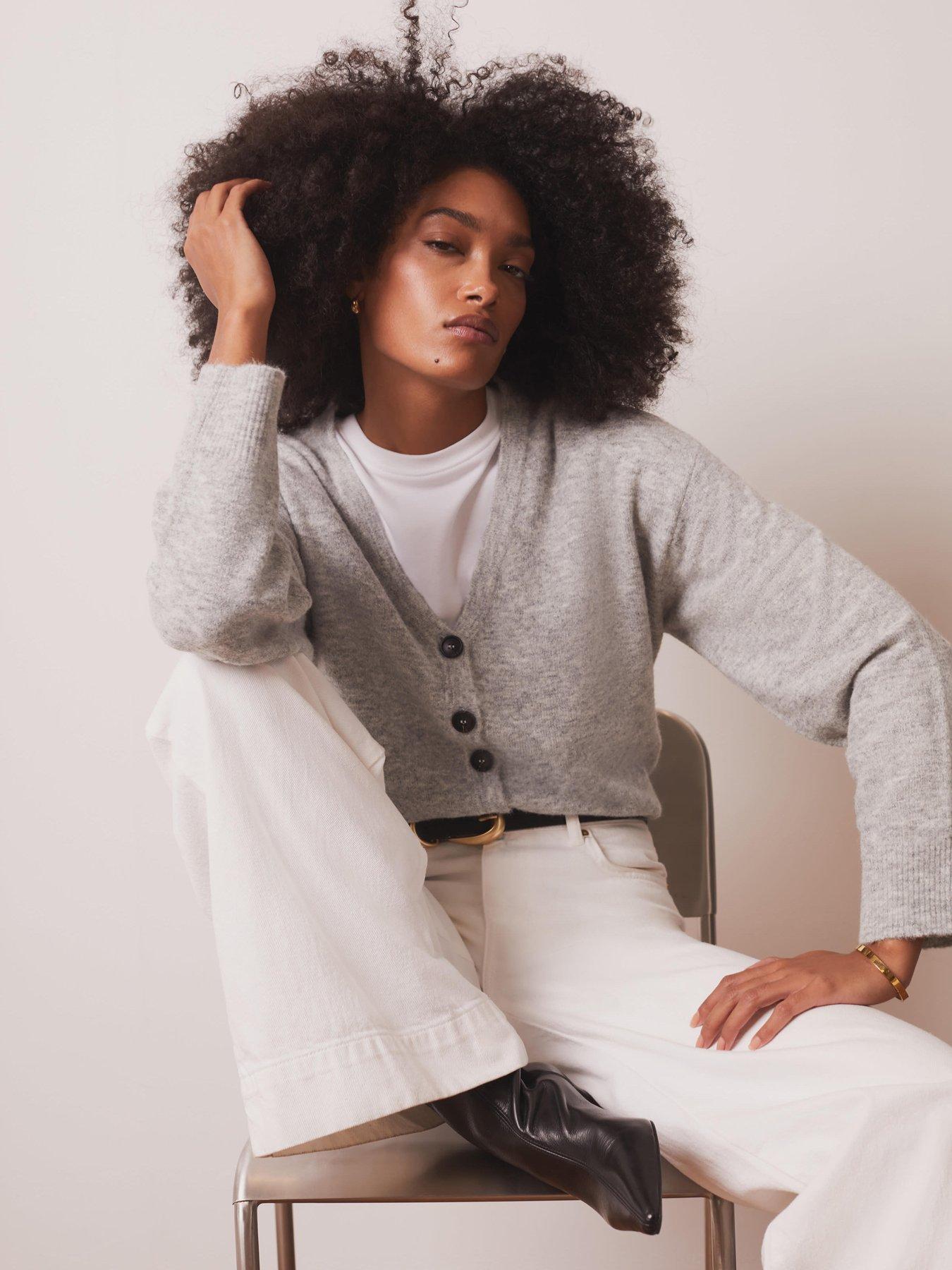 Image 1 of 6 of Mint Velvet Cosy V-Neck Button Front Cardigan - Grey