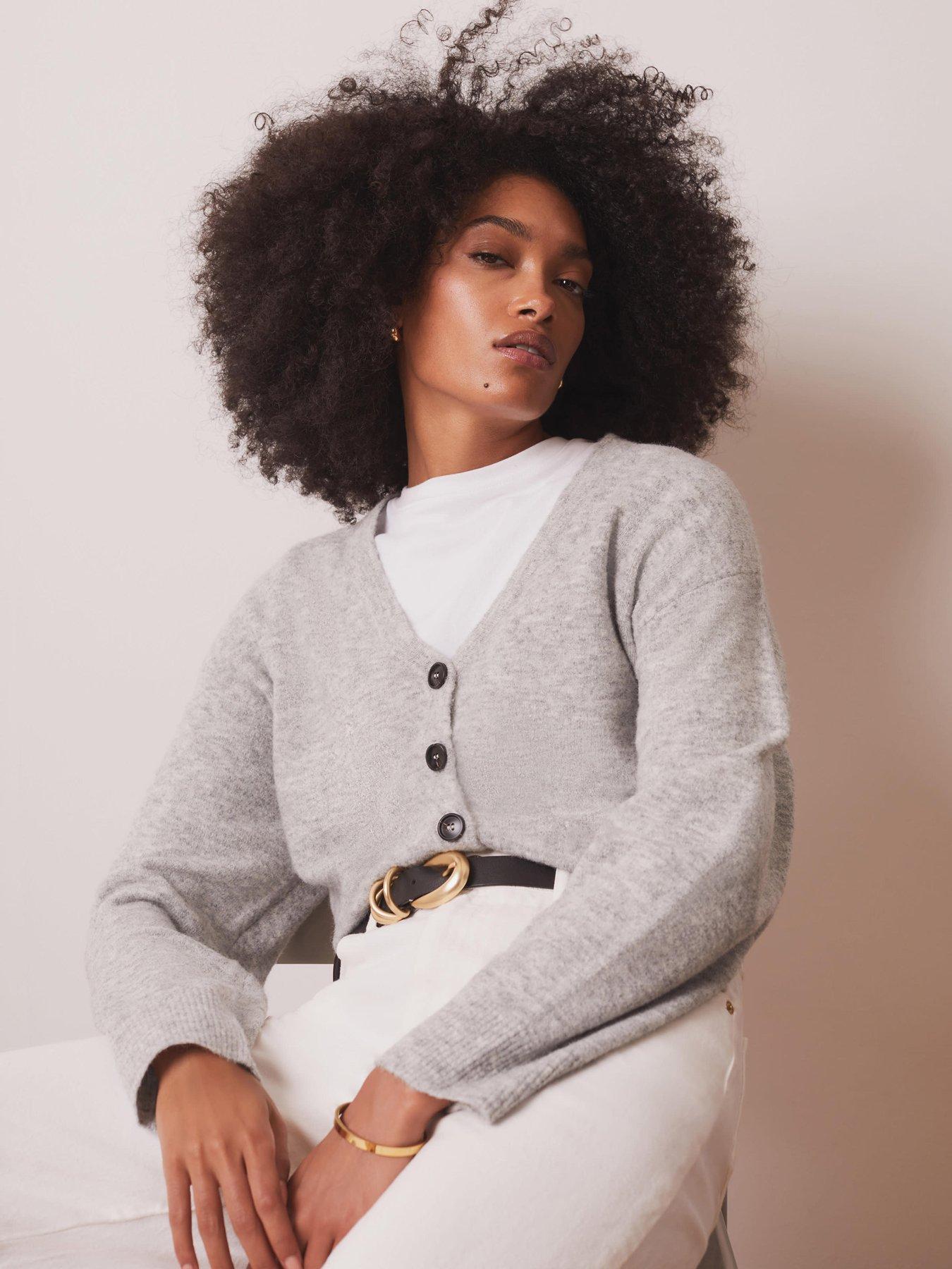 Image 2 of 6 of Mint Velvet Cosy V-Neck Button Front Cardigan - Grey