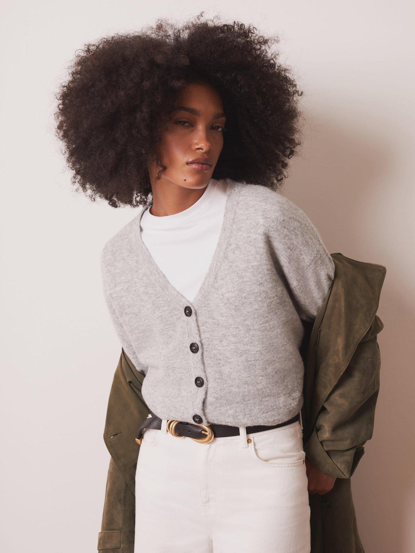 Image 4 of 6 of Mint Velvet Cosy V-Neck Button Front Cardigan - Grey