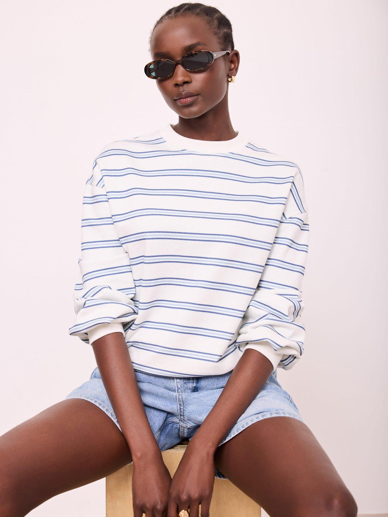 Mint Velvet Stripe Balloon Sleeve Sweatshirt - Blue