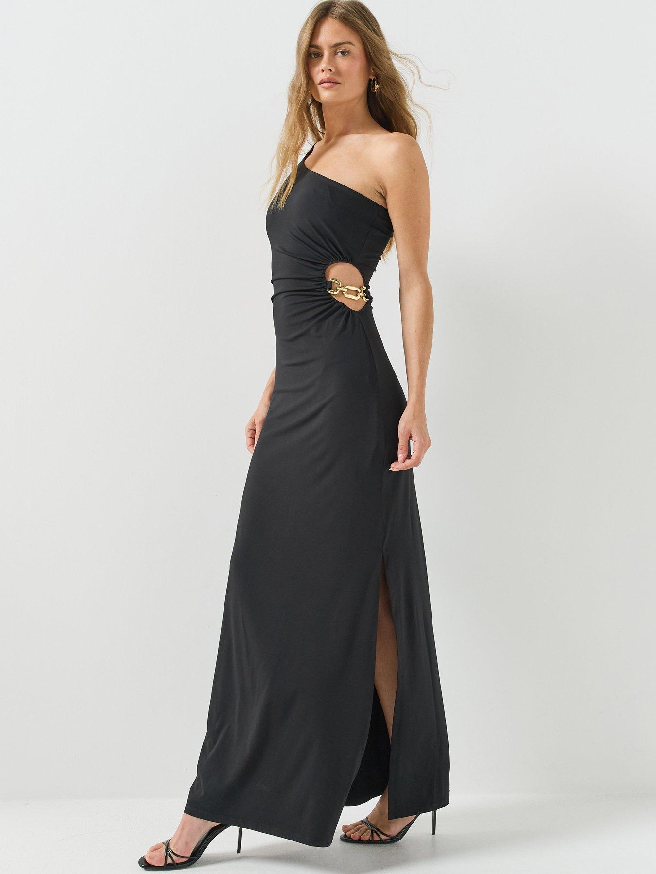 Image 1 of 5 of Guess One Shoulder Jazlyn Dress - Black
