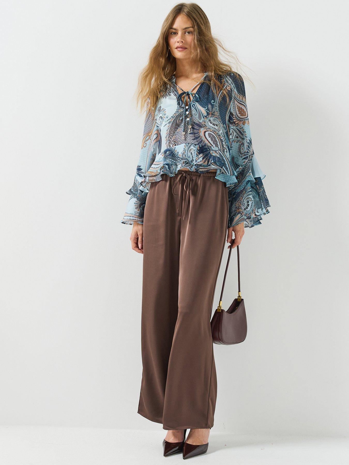 Image 3 of 6 of Guess Long Sleeve Nicole Ruffled Blouse - Blue