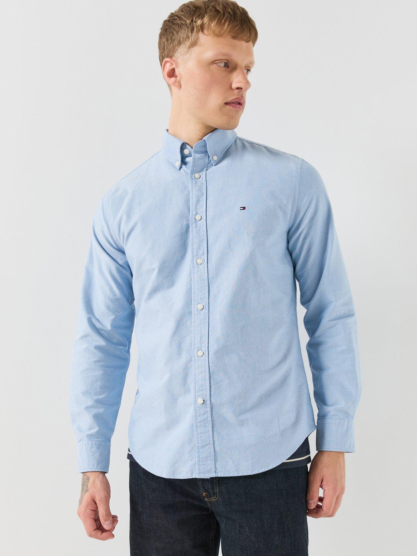 Image 1 of 6 of Tommy Hilfiger Mens Regular Fit Button-Down Collar Oxford Shirt - Light Blue