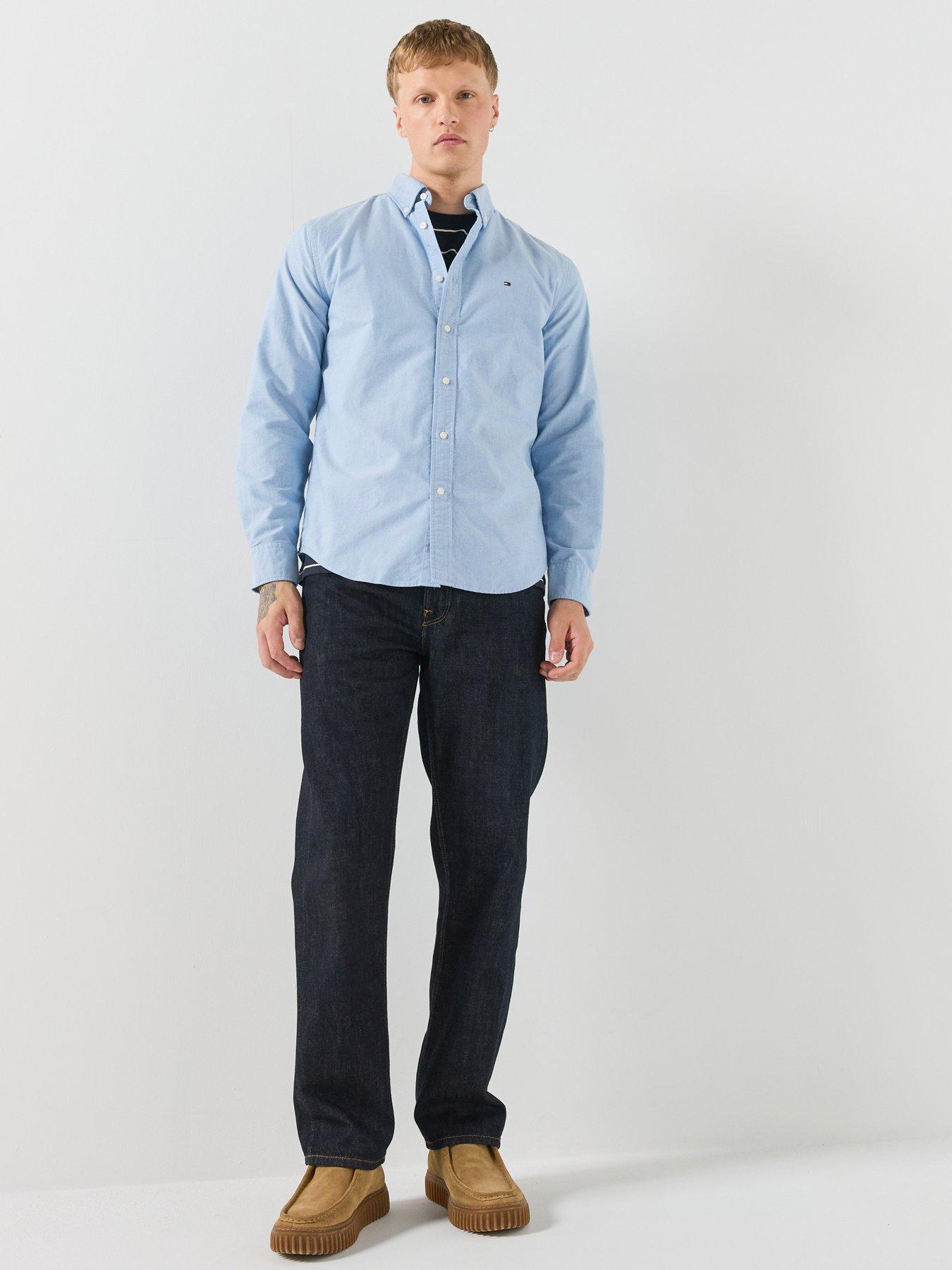 Image 3 of 6 of Tommy Hilfiger Mens Regular Fit Button-Down Collar Oxford Shirt - Light Blue