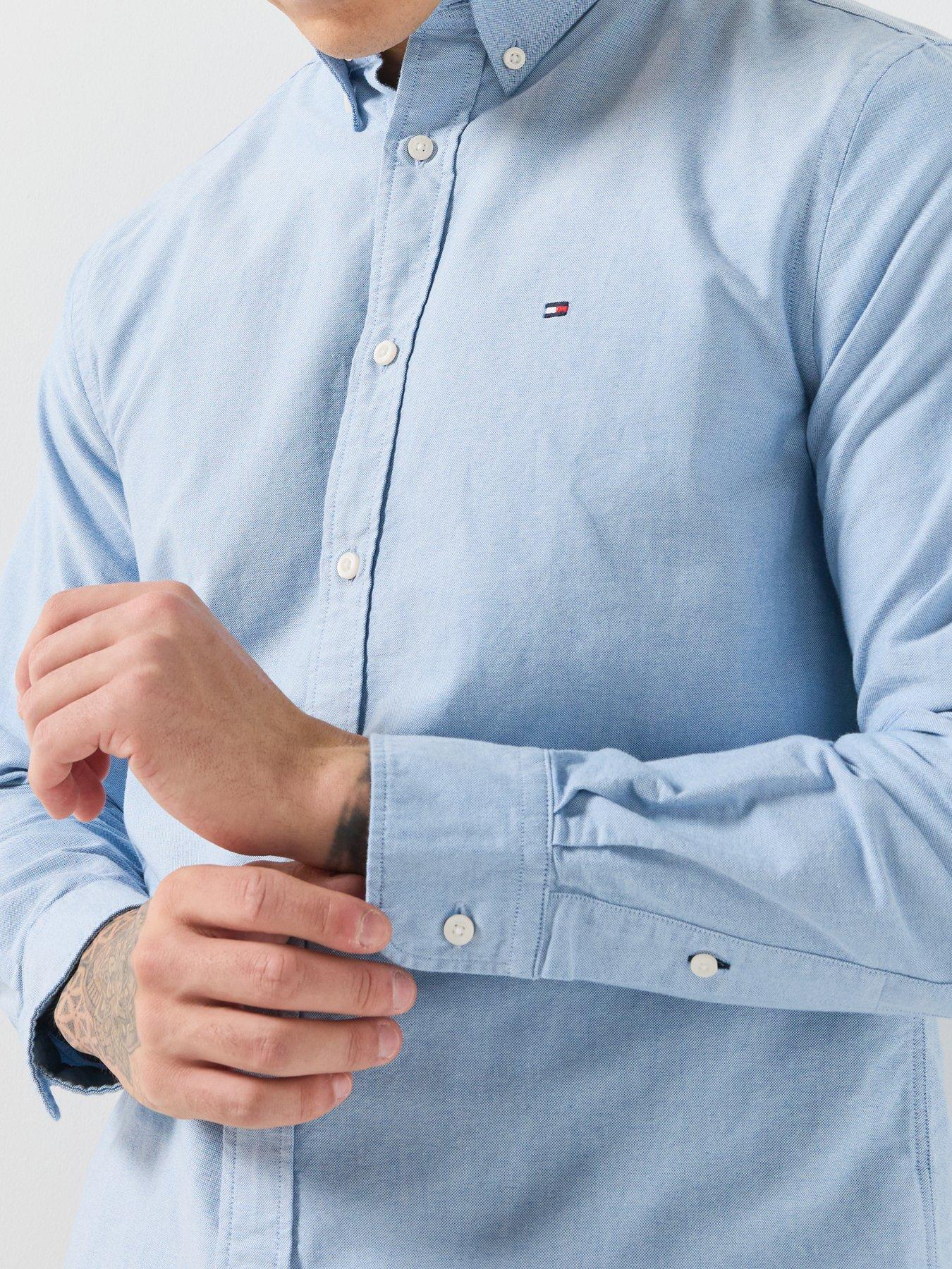 Image 4 of 6 of Tommy Hilfiger Mens Regular Fit Button-Down Collar Oxford Shirt - Light Blue