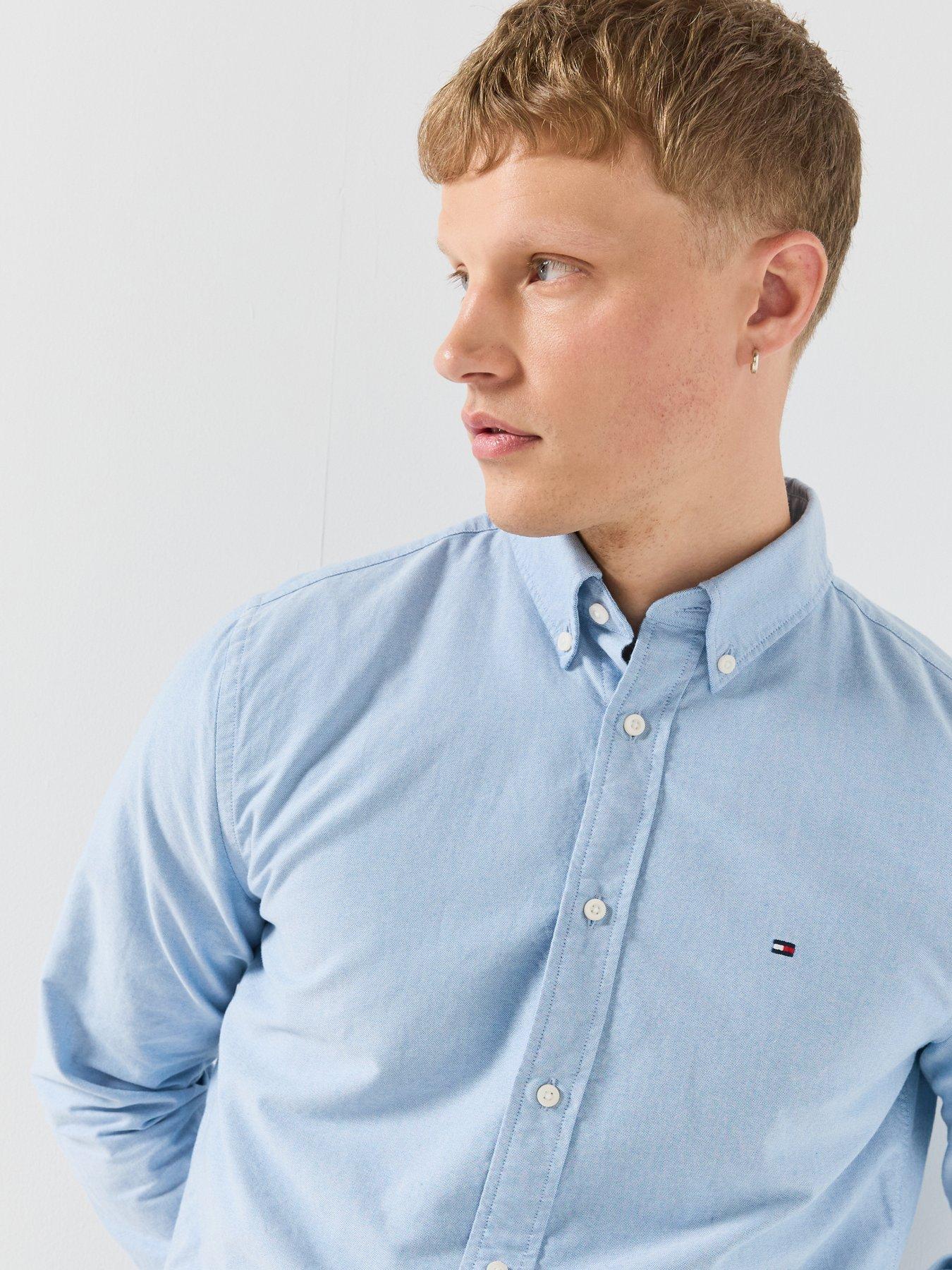 Image 5 of 6 of Tommy Hilfiger Mens Regular Fit Button-Down Collar Oxford Shirt - Light Blue