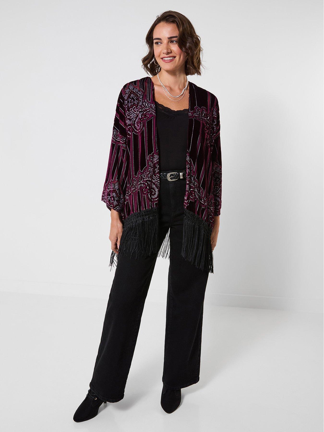 Image 4 of 7 of Joe Browns Rosefall Devore Fringe Kimono