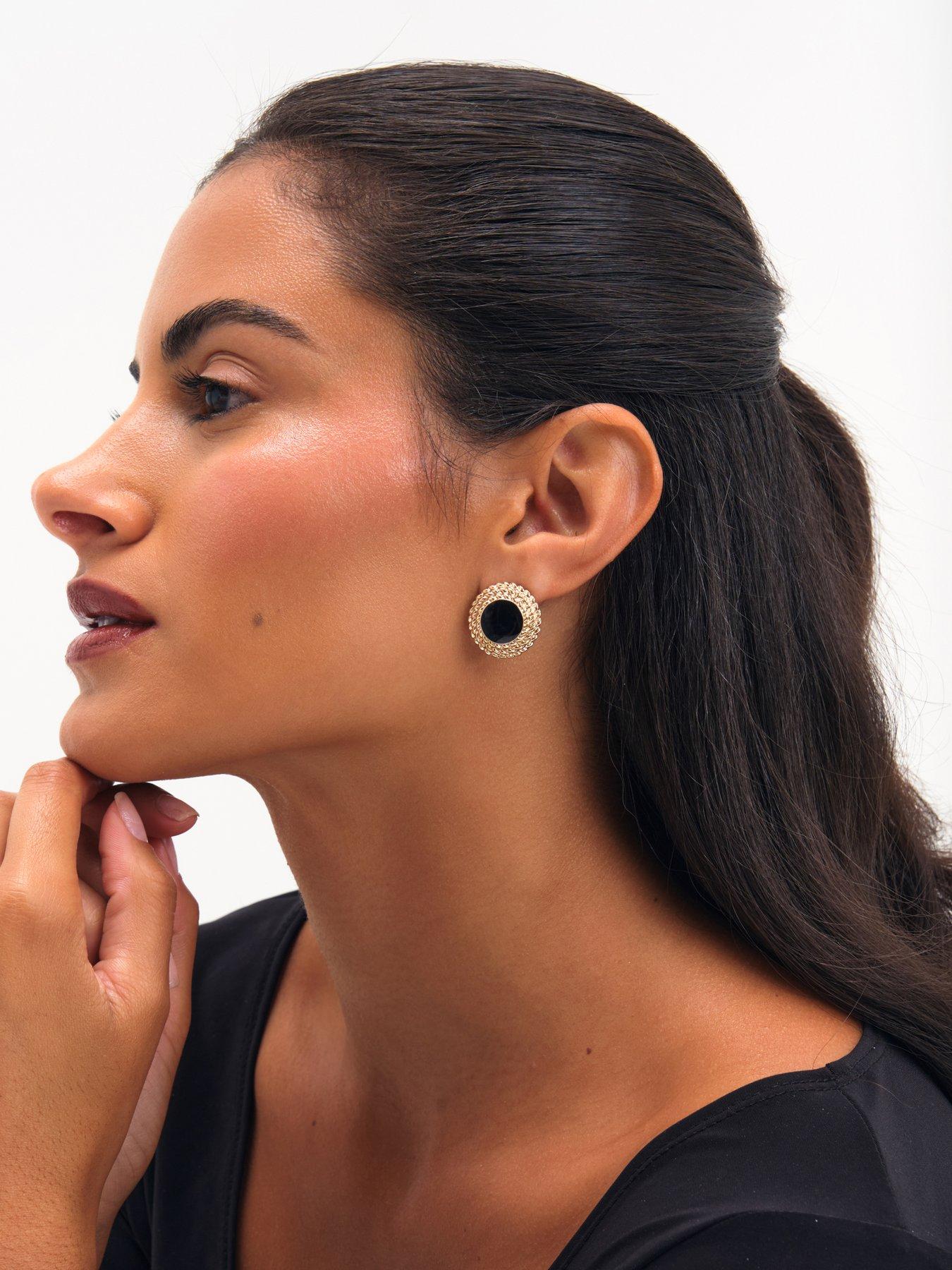 Image 2 of 3 of Jon Richard Gold Plated And Jet Stud Earrings
