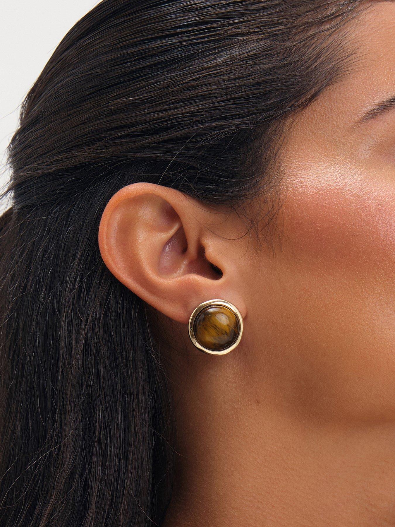 Jon Richard Jon Richard Gold Plated Tigers Eye Clip Earrings