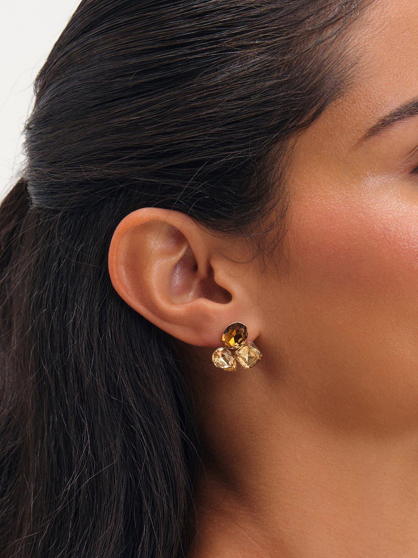 Jon Richard Jon Richard Gold Plated And Brown Multi Stone Earrings