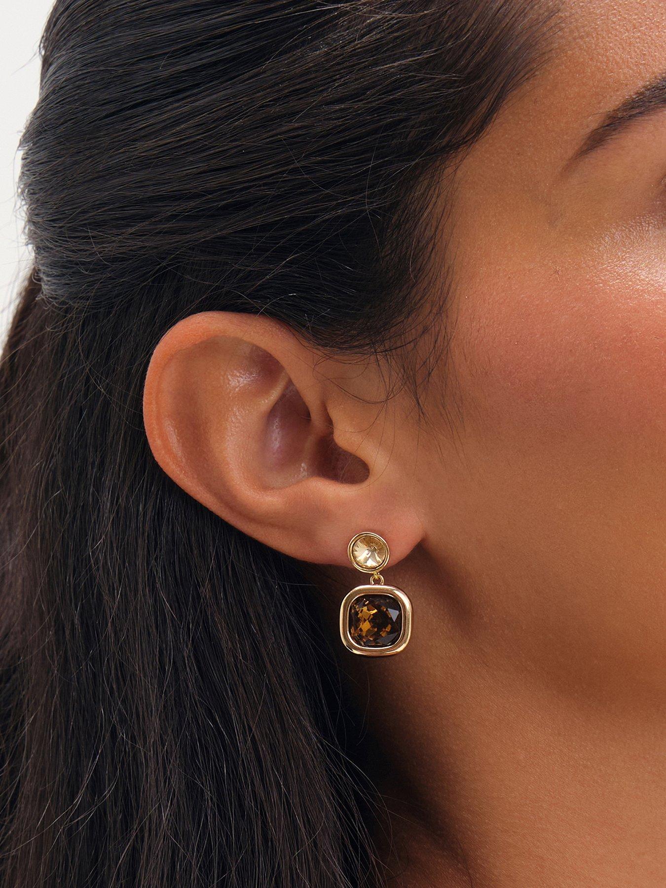 Jon Richard Jon Richard Gold Plated Champagne And Brown Stone Drop Earrings