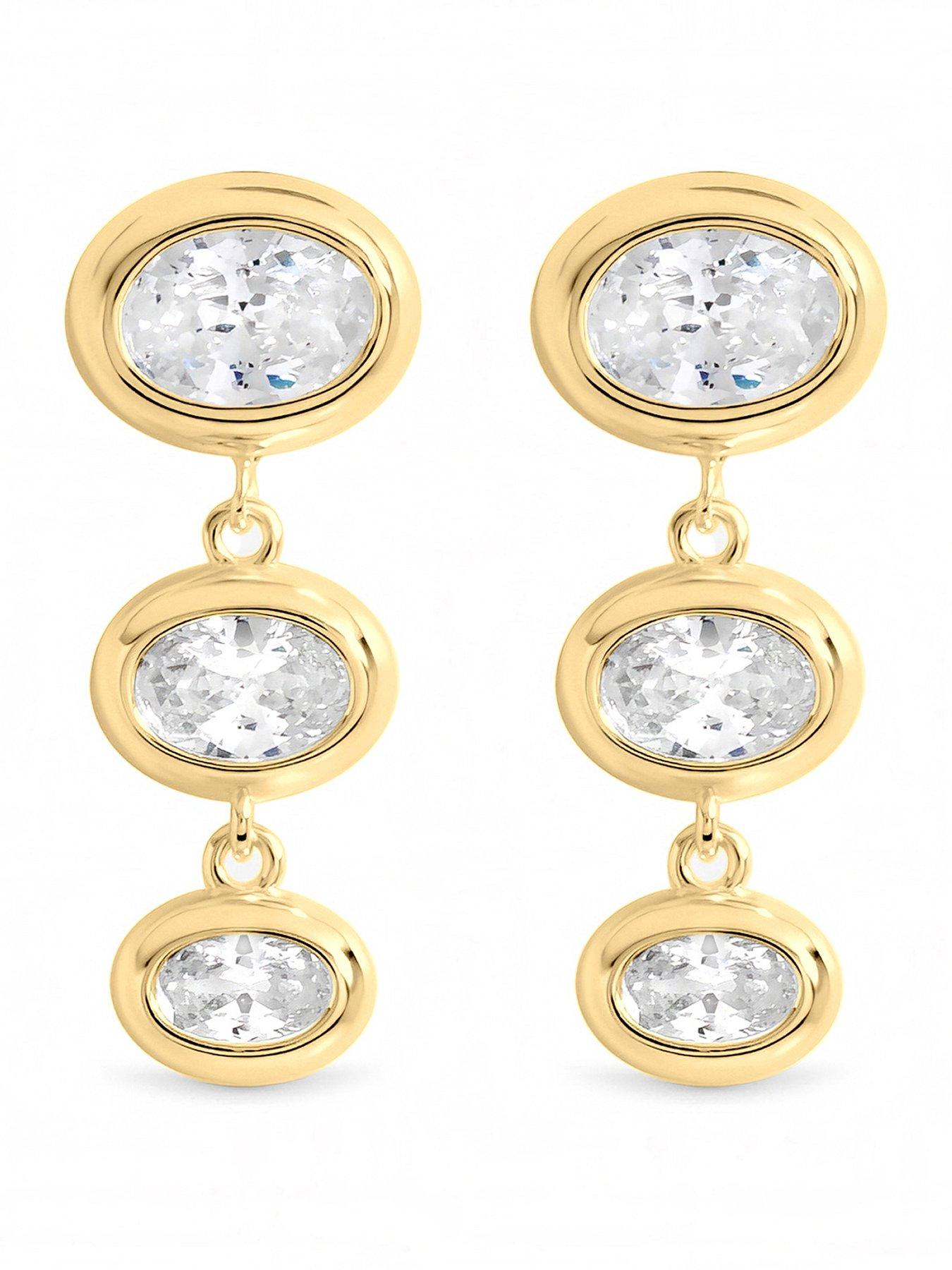 Image 1 of 3 of Inicio Gold Graduated Cubic Zirconia Bezel Drop Earrings