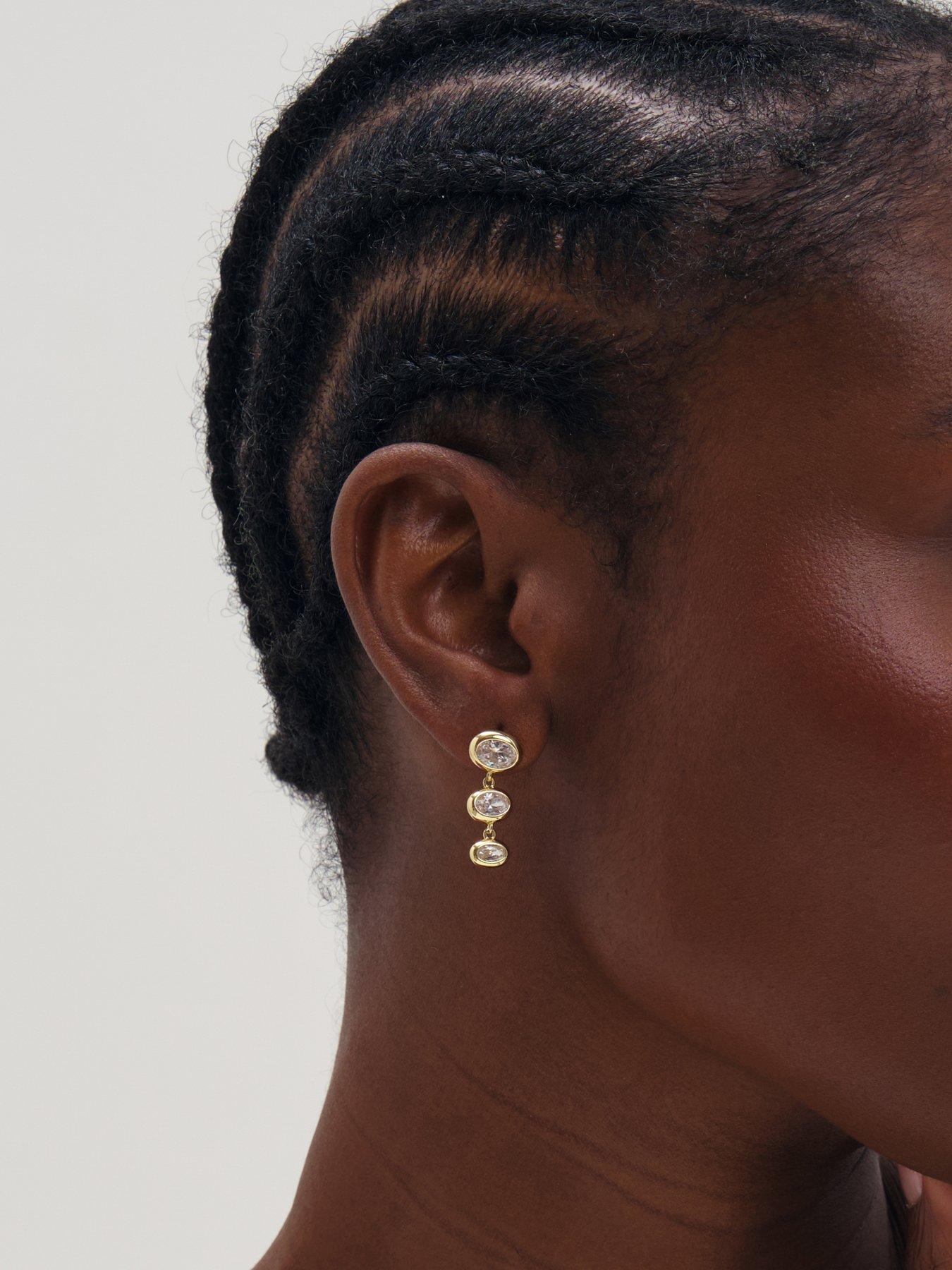 Image 2 of 3 of Inicio Gold Graduated Cubic Zirconia Bezel Drop Earrings