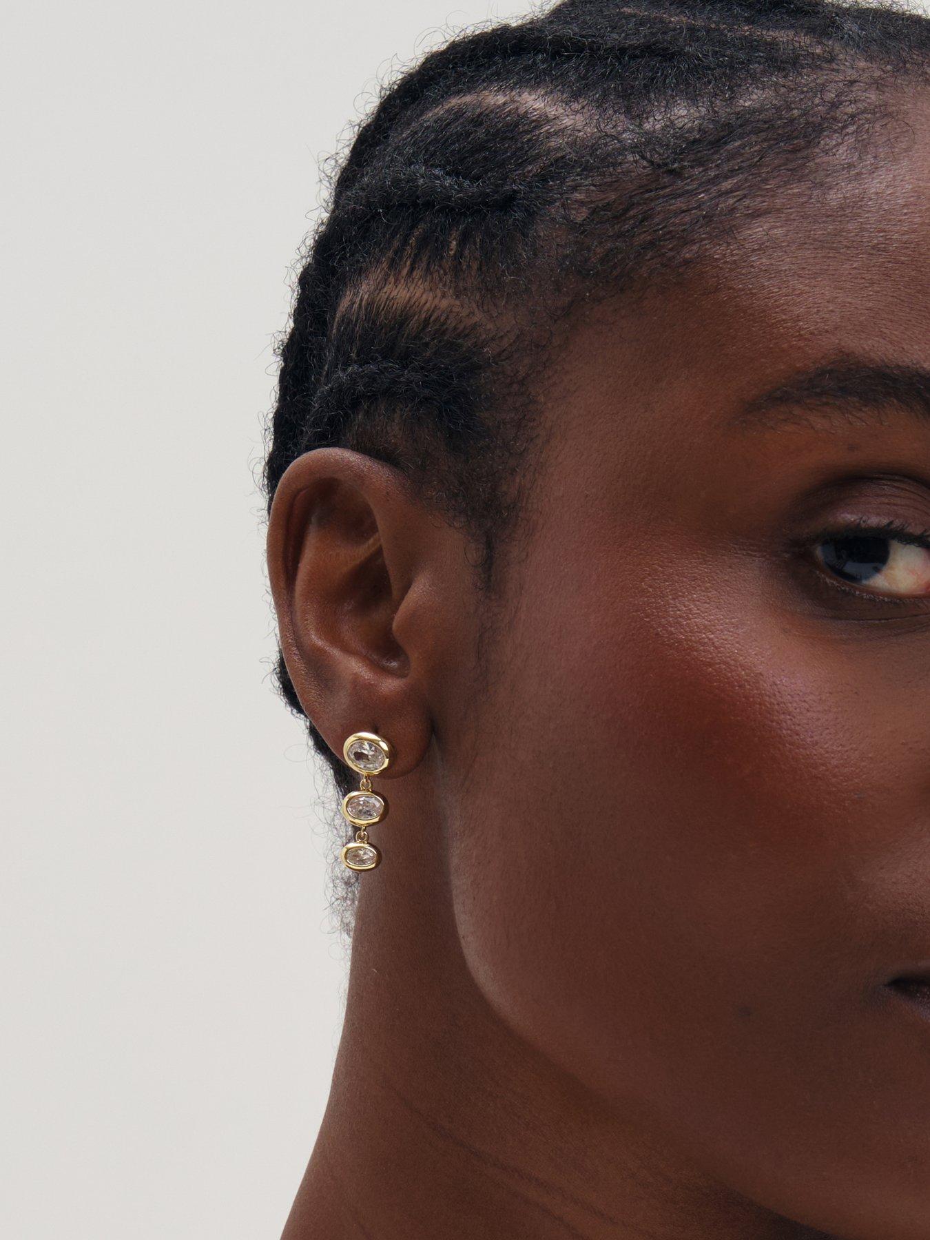 Image 3 of 3 of Inicio Gold Graduated Cubic Zirconia Bezel Drop Earrings