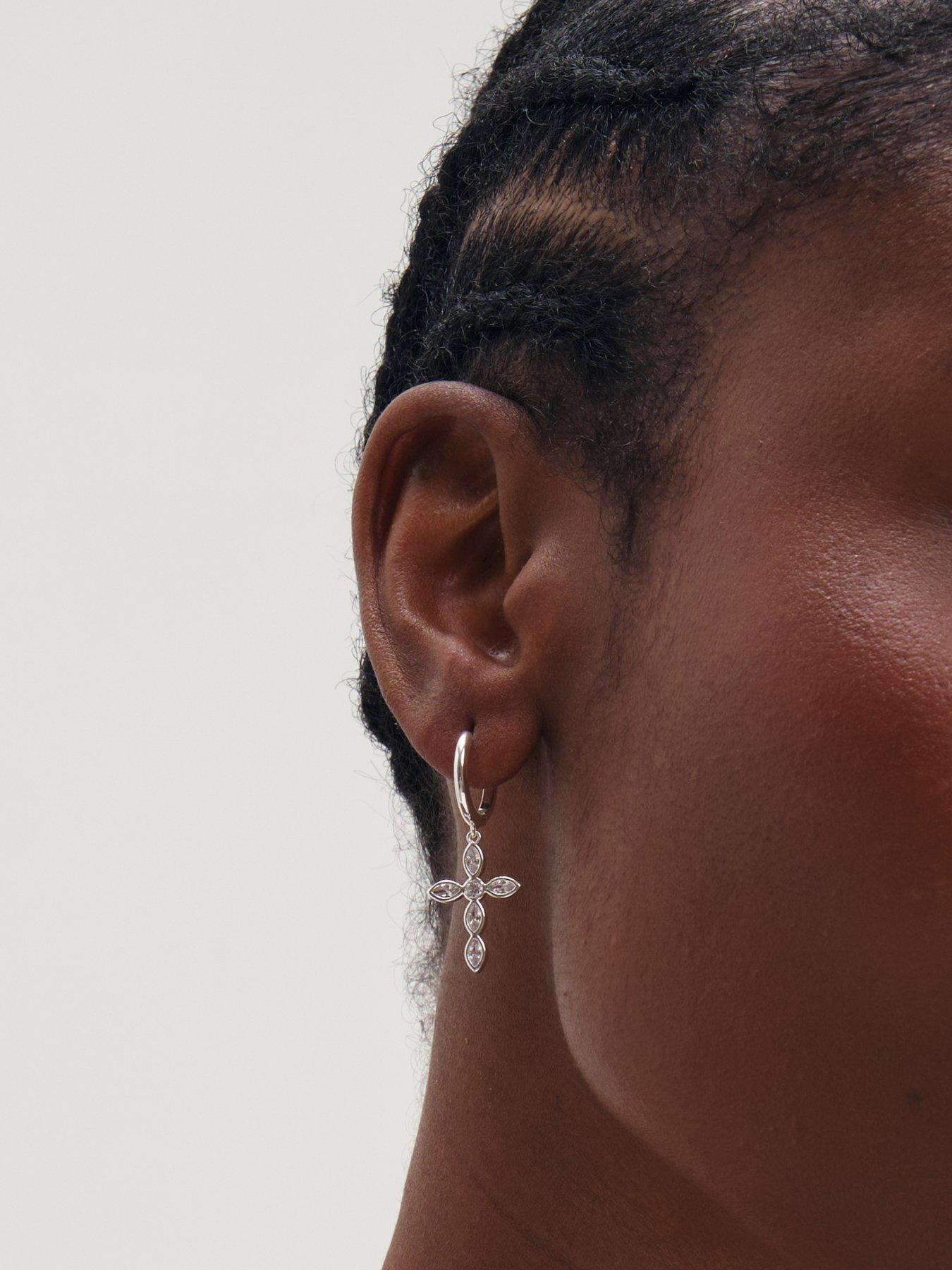 Image 2 of 2 of Inicio Silver Bezel Cross Charm Earrings