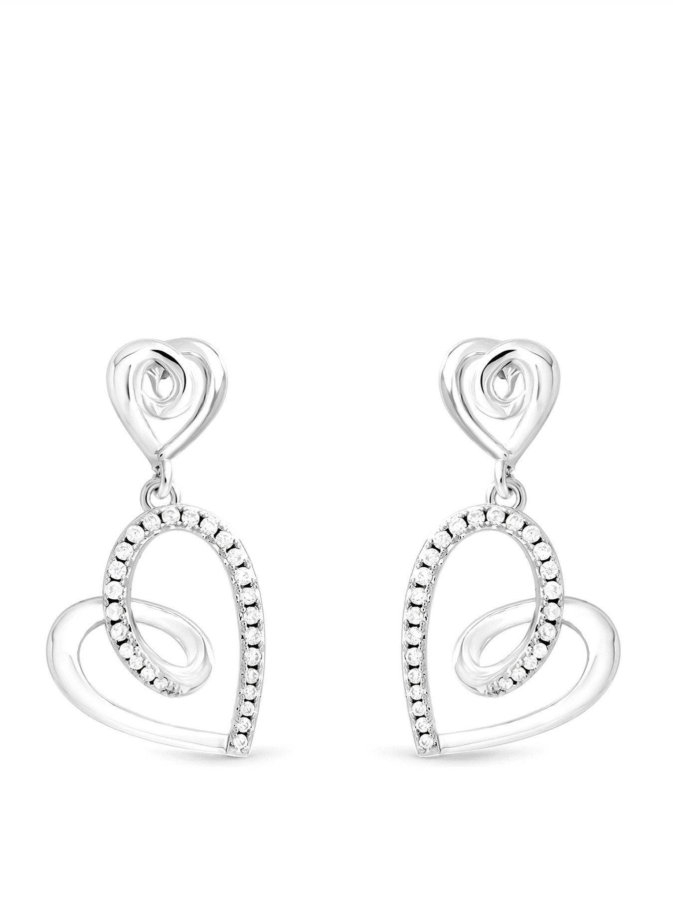 Image 1 of 1 of Inicio Silver Pave Open Swirl Heart Drop Earrings