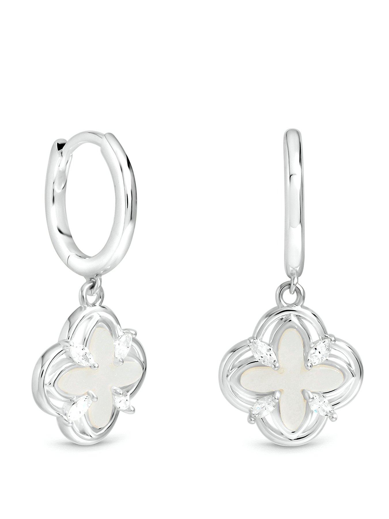 Inicio Inicio Silver Mother Of Pearl Clover Earrings