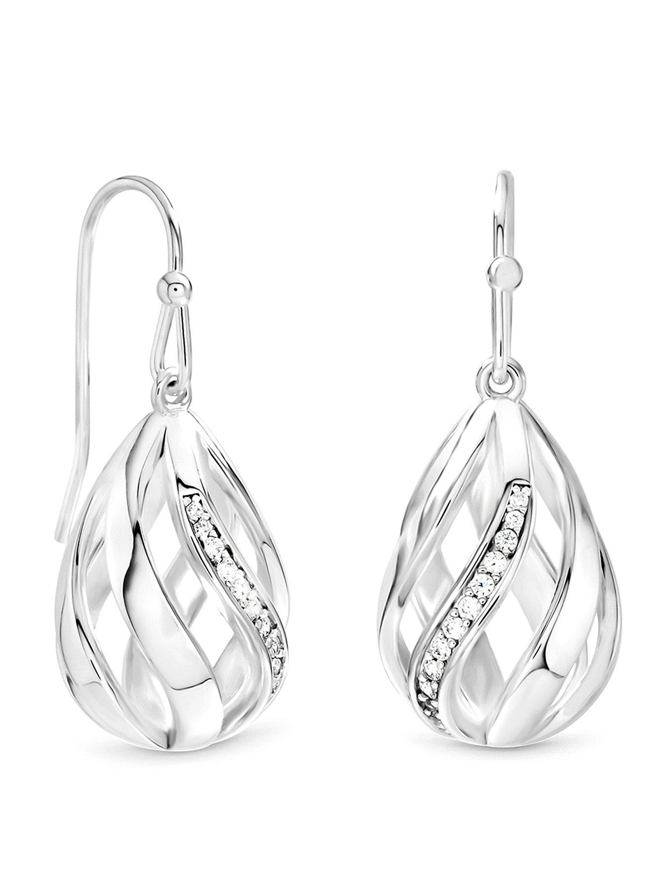 Inicio Inicio Silver Crystal Open Cage Fishhook Earrings