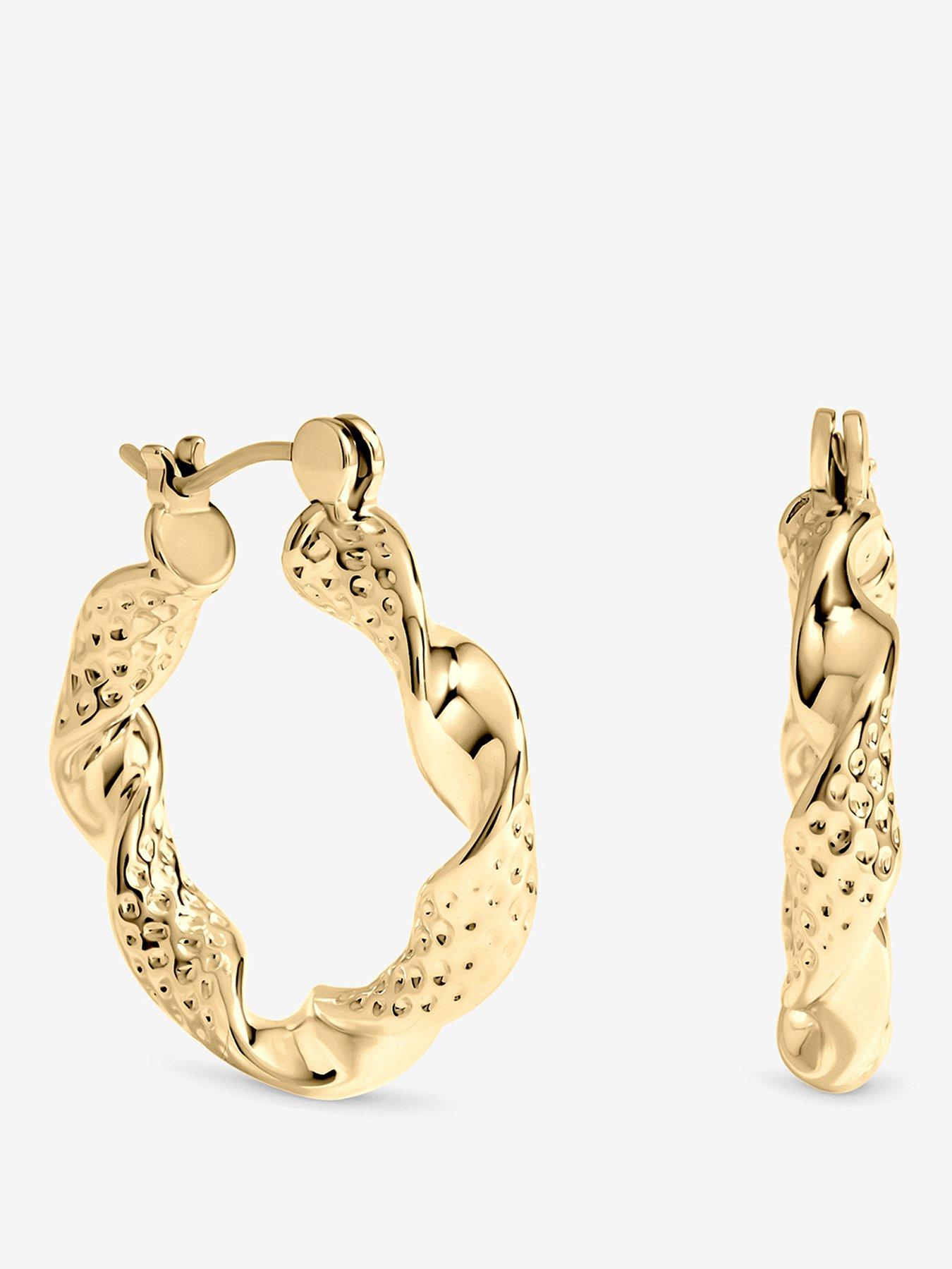 Inicio Gold Textured Twist Catch Hoop Earrings