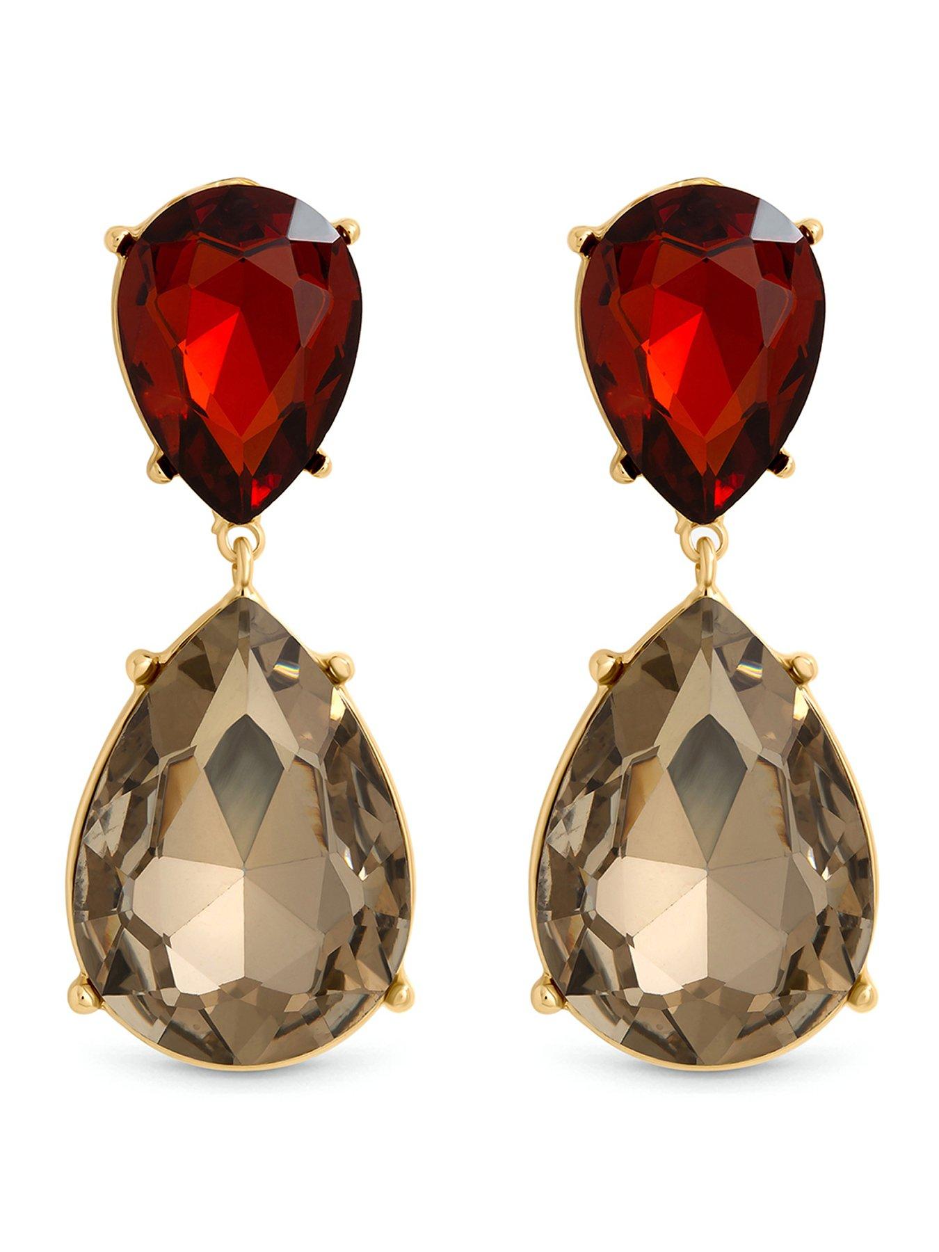 Mood Mood Gold Plated Brown Statement Pear Drop Earrings