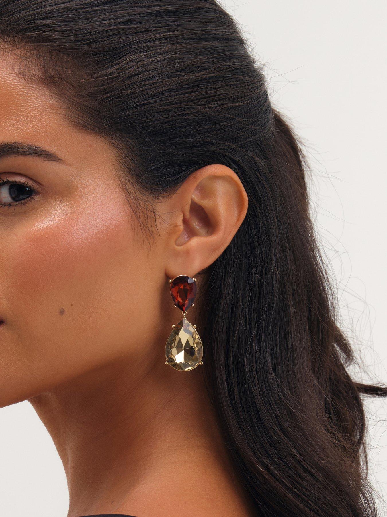 Image 2 of 3 of Mood Gold Plated Brown Statement Pear Drop Earrings