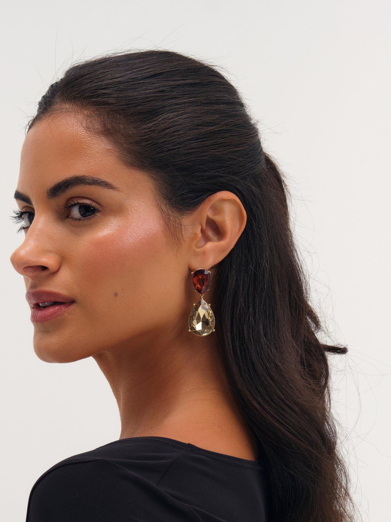 Image 3 of 3 of Mood Gold Plated Brown Statement Pear Drop Earrings