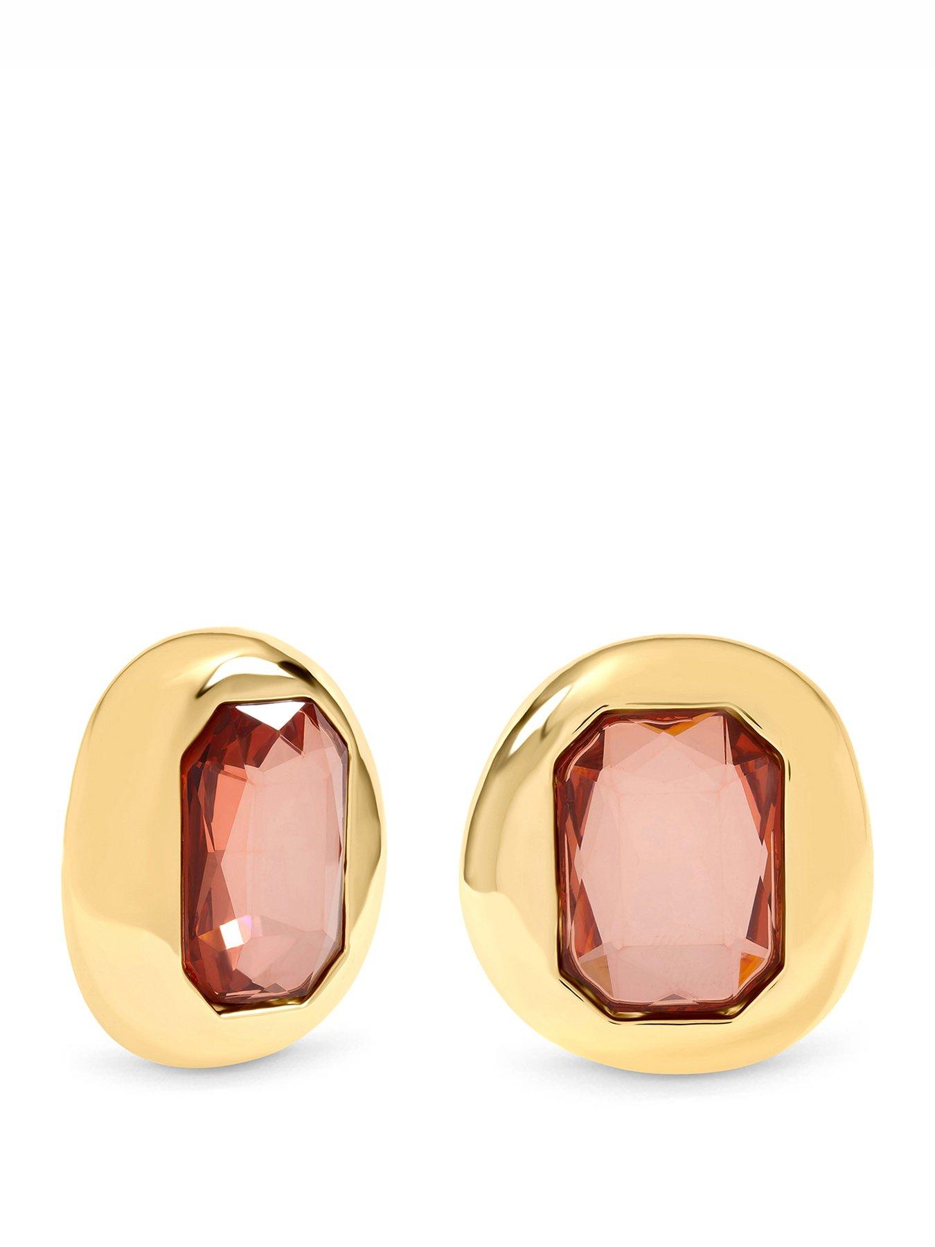 Image 1 of 3 of Mood Gold Plated And Burgundy Stone Statement Stud Earrings