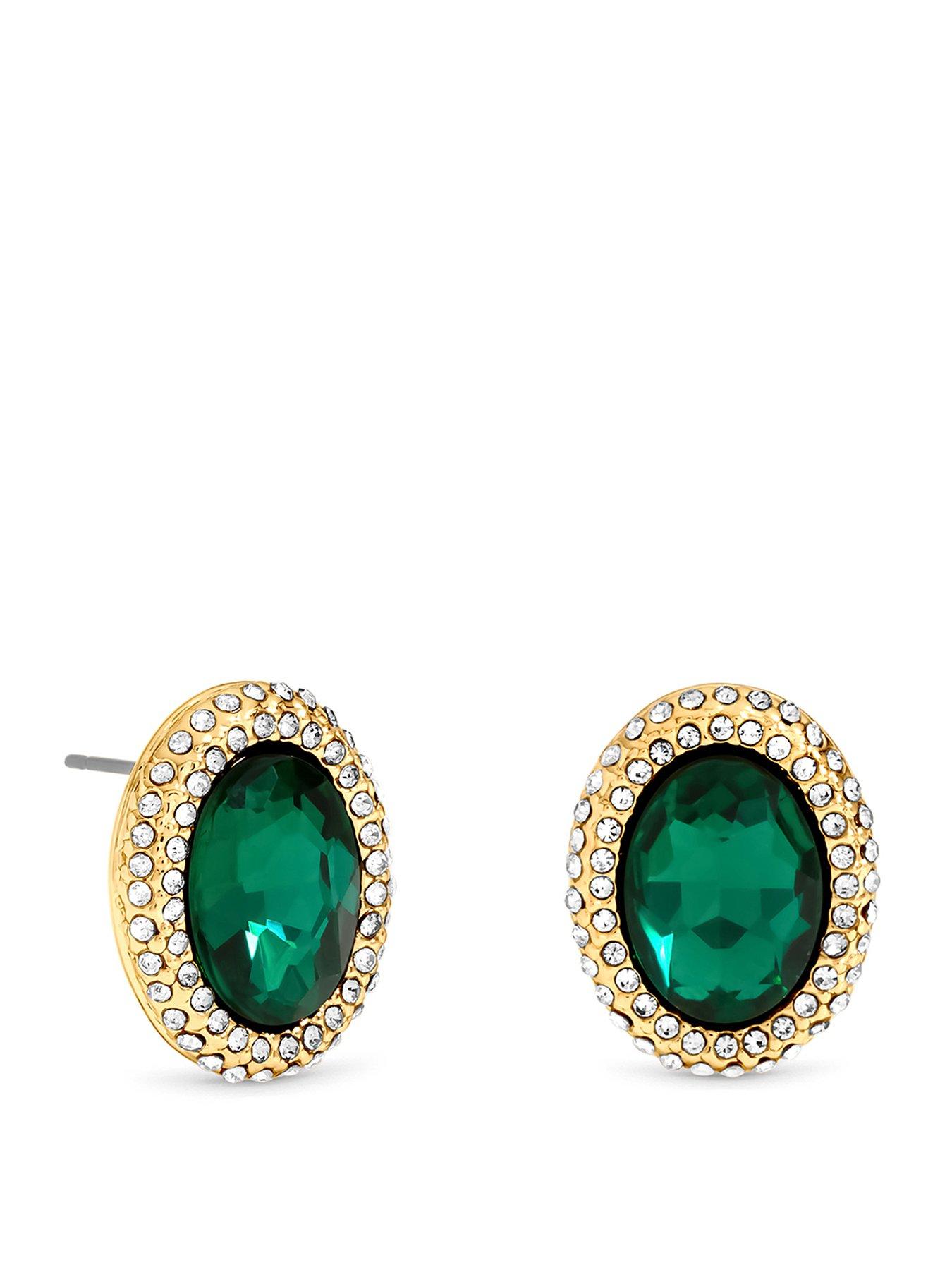 Image 1 of 3 of Mood Gold Plated Crystal And Emerald Stud Earrings